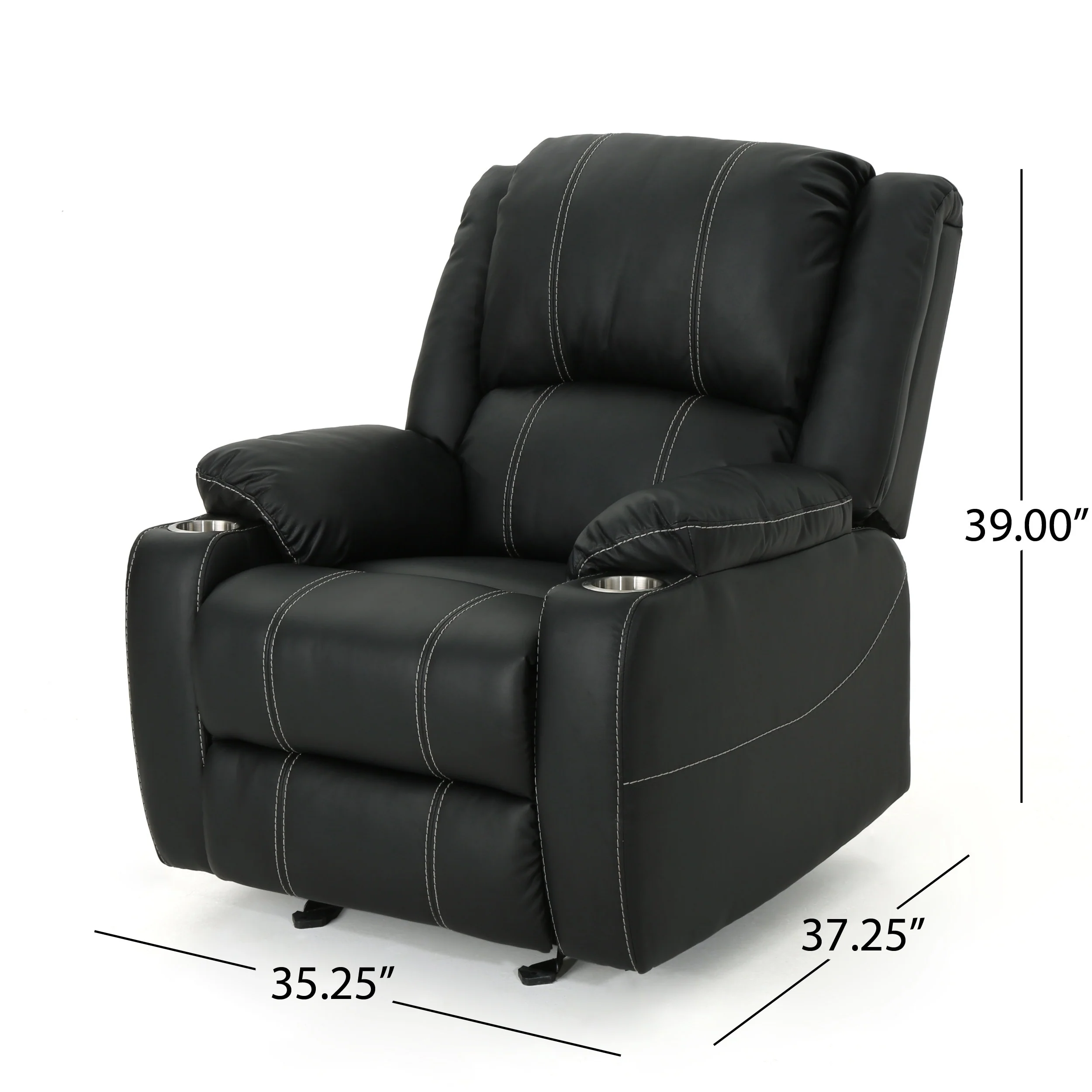 Modern Manual Recliner Chair with Plush PU Leather, Built-in Steel Cup Holders, and Adjustable Reclining