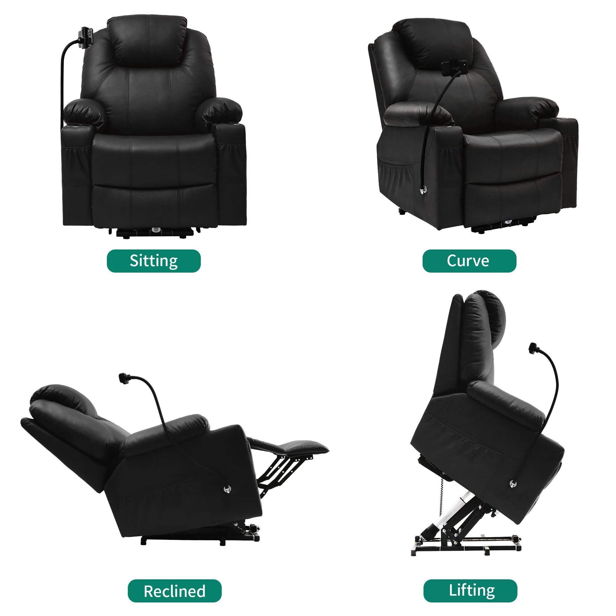 Modern Reclining Chair Fabric Massage with LED and Mobile Phone Holder