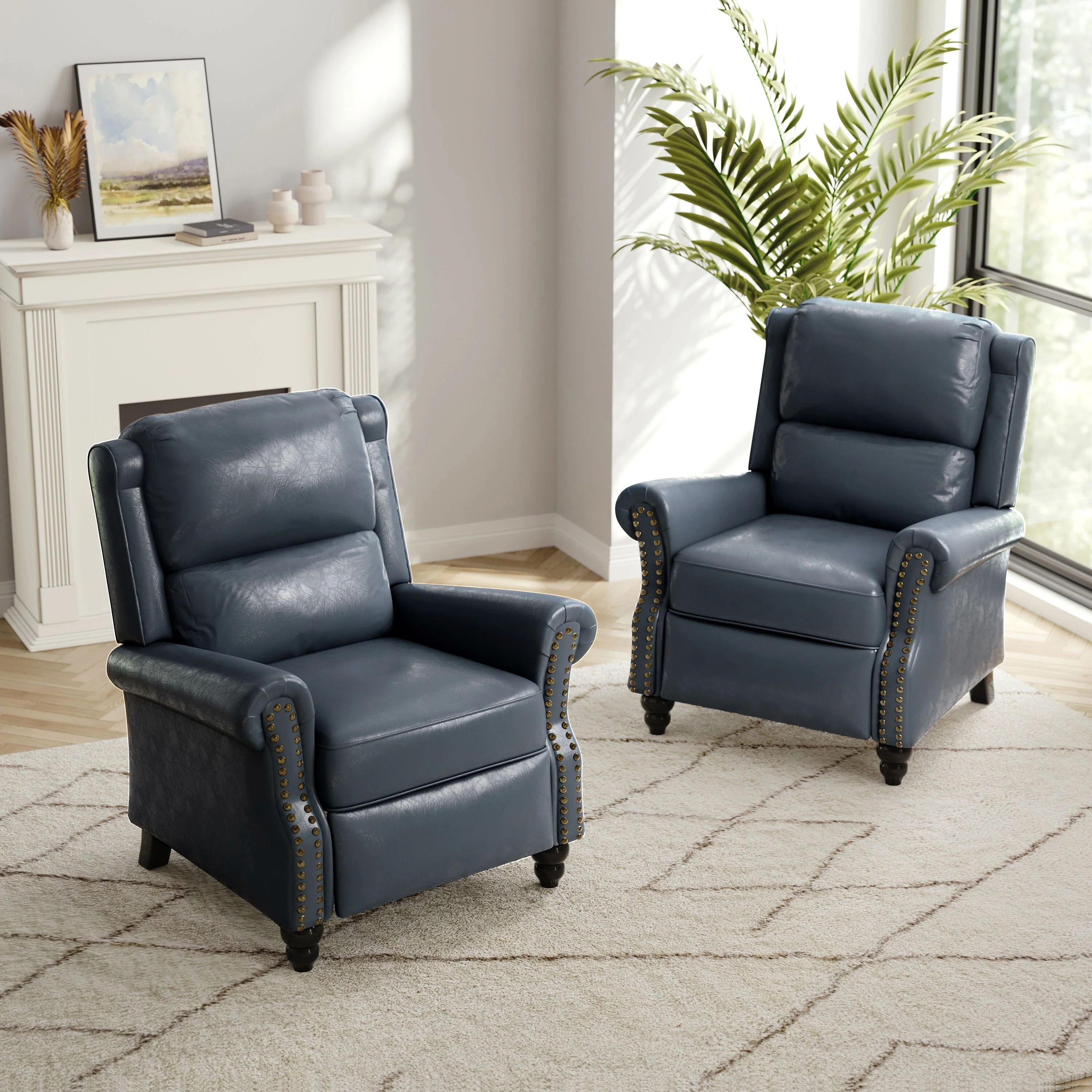 2 Set Nail-head Padded Seat Pushback Recliner Chair