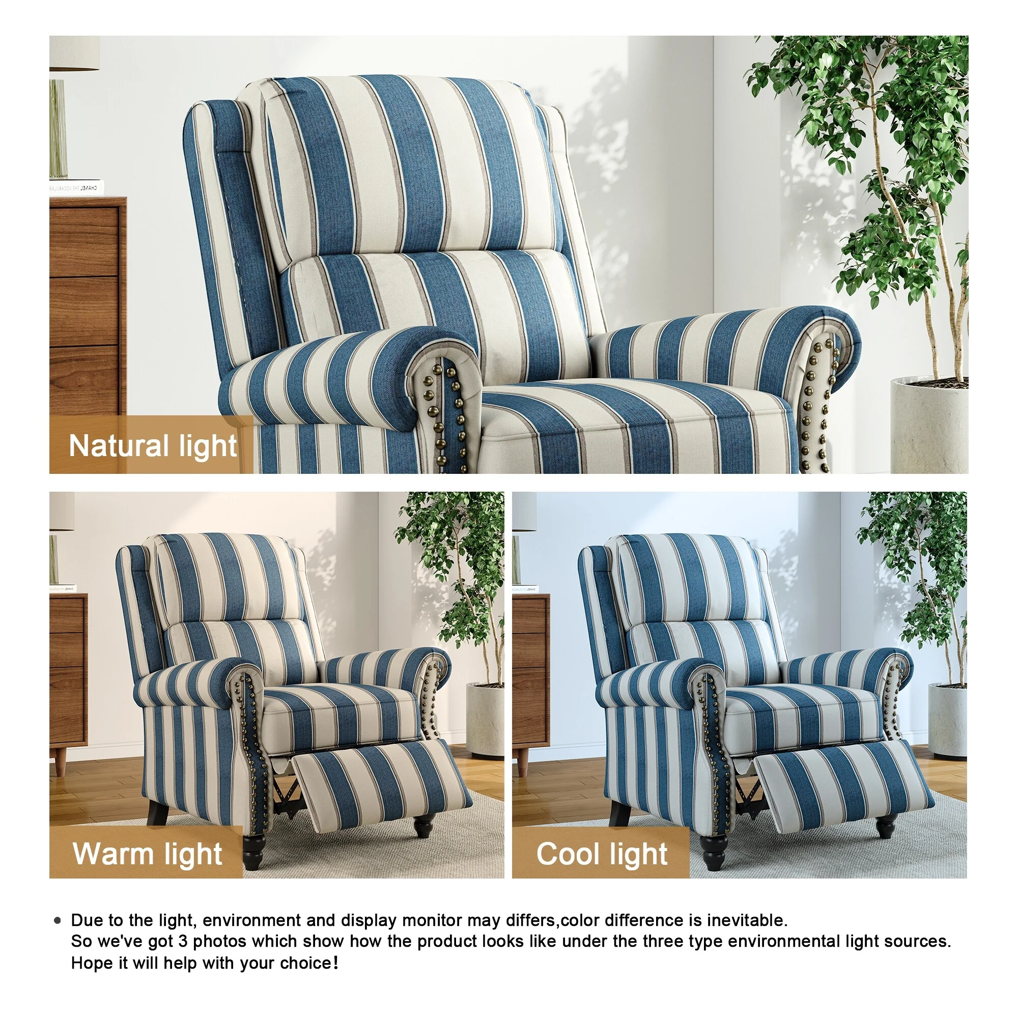 Alisa 35'' W Vegan Leather/ Linen Glider Push Back Recliner Chair