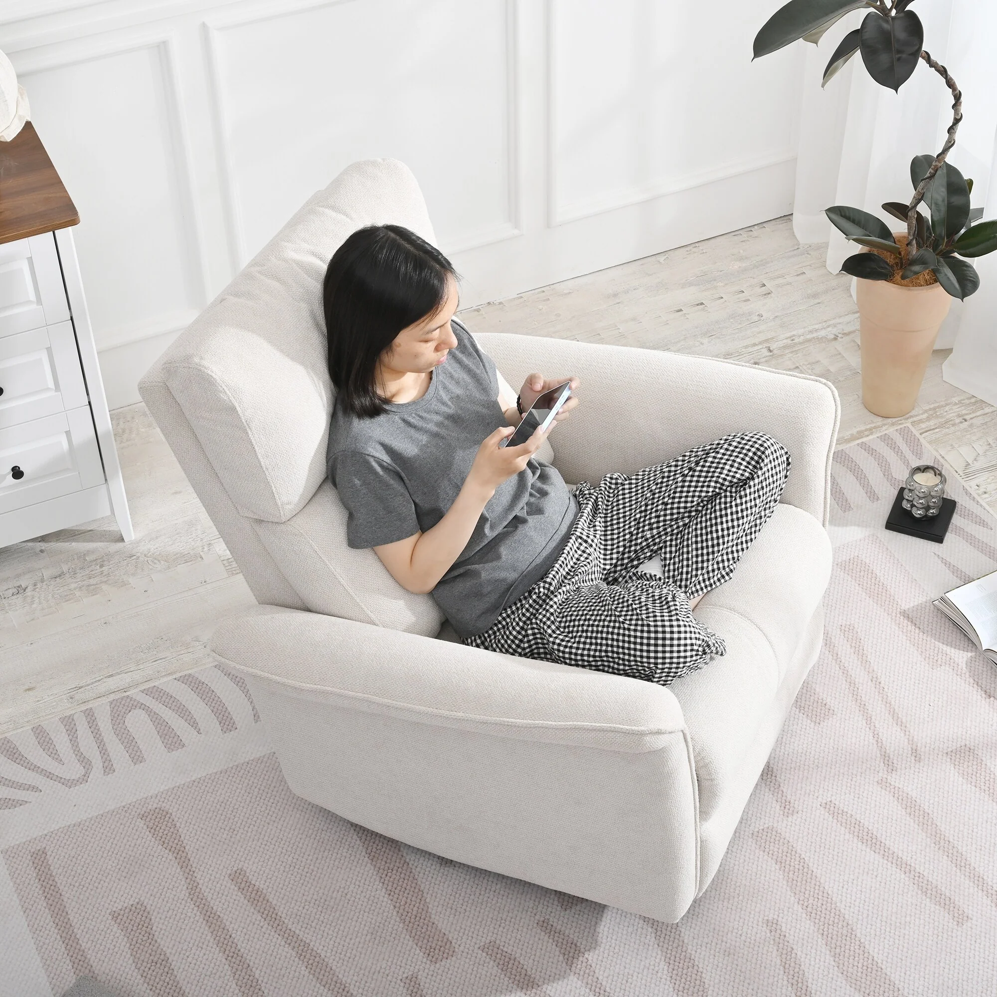 Manual Rocker Recliner Chair,Manual Rocking Glider Recliner,Fabric Nursery Chair,Single Sofa Recliner,Wide Armrests