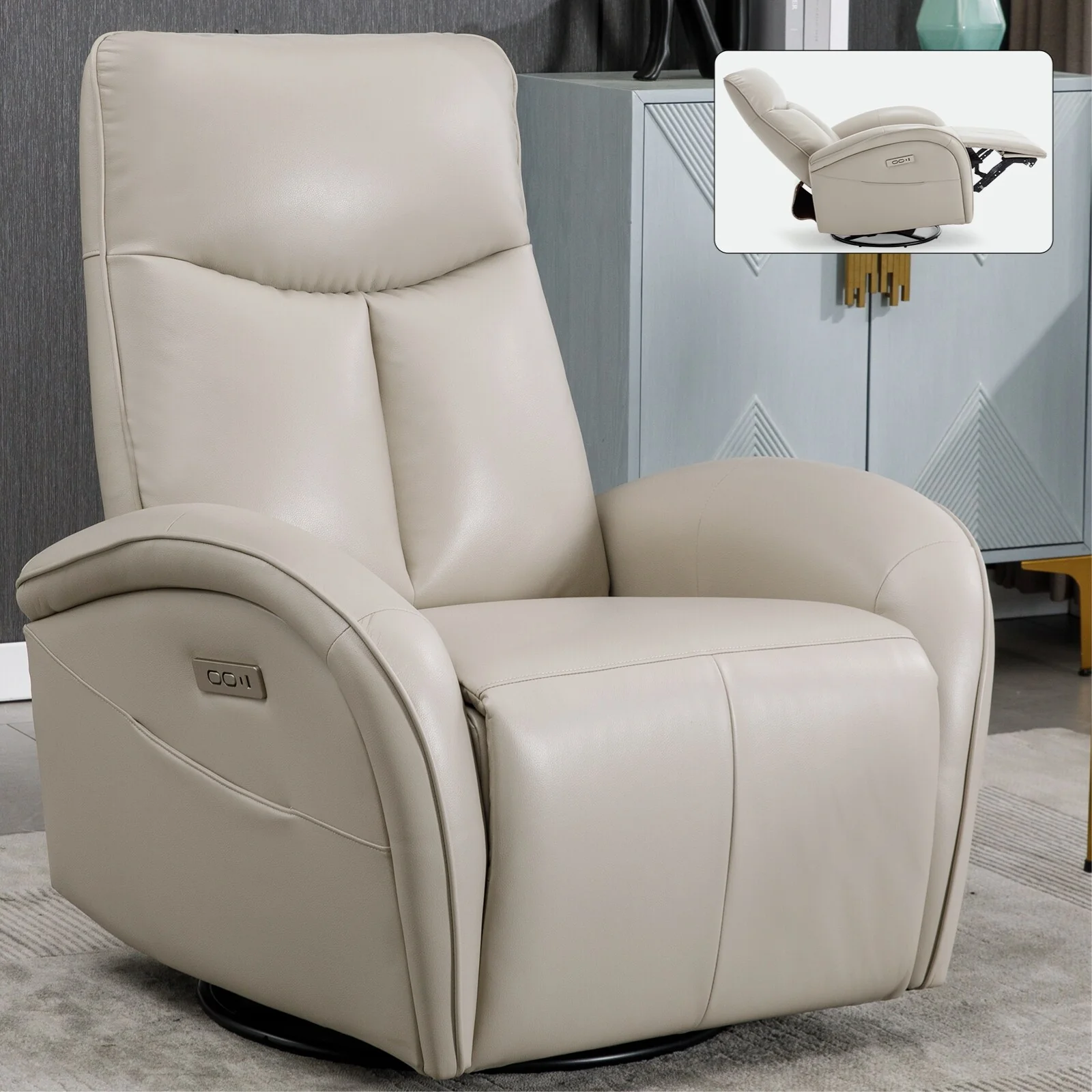 Armless Power Glider Swivel Recliner Chair with USB & High Back