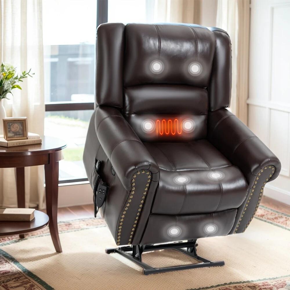 Dual Motor Power Lift Chair, Massage  Heat, USB Ports, PU Leather