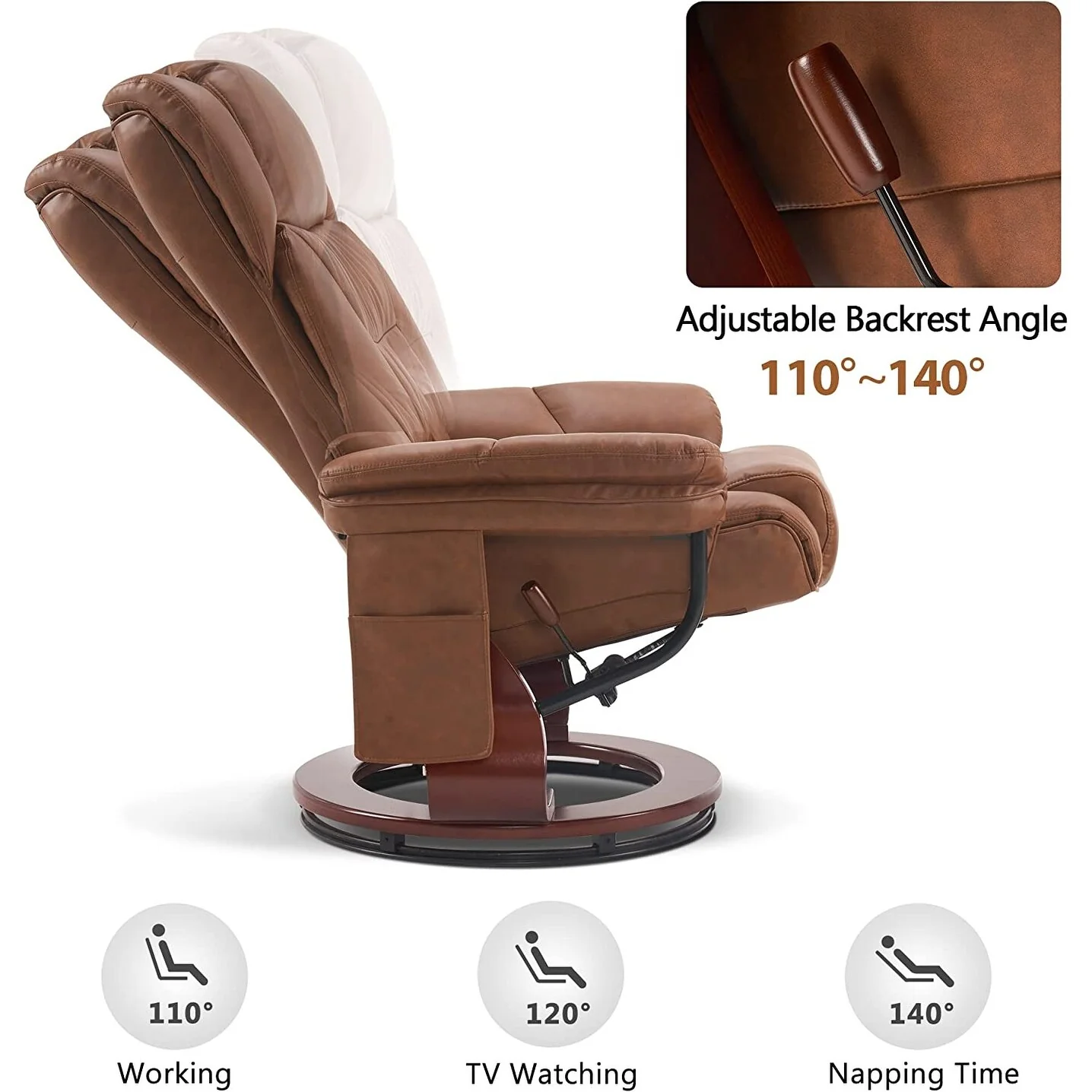 MCombo Swivel Recliners with Ottoman, Vibration Massage TV Chairs with Side Pocket