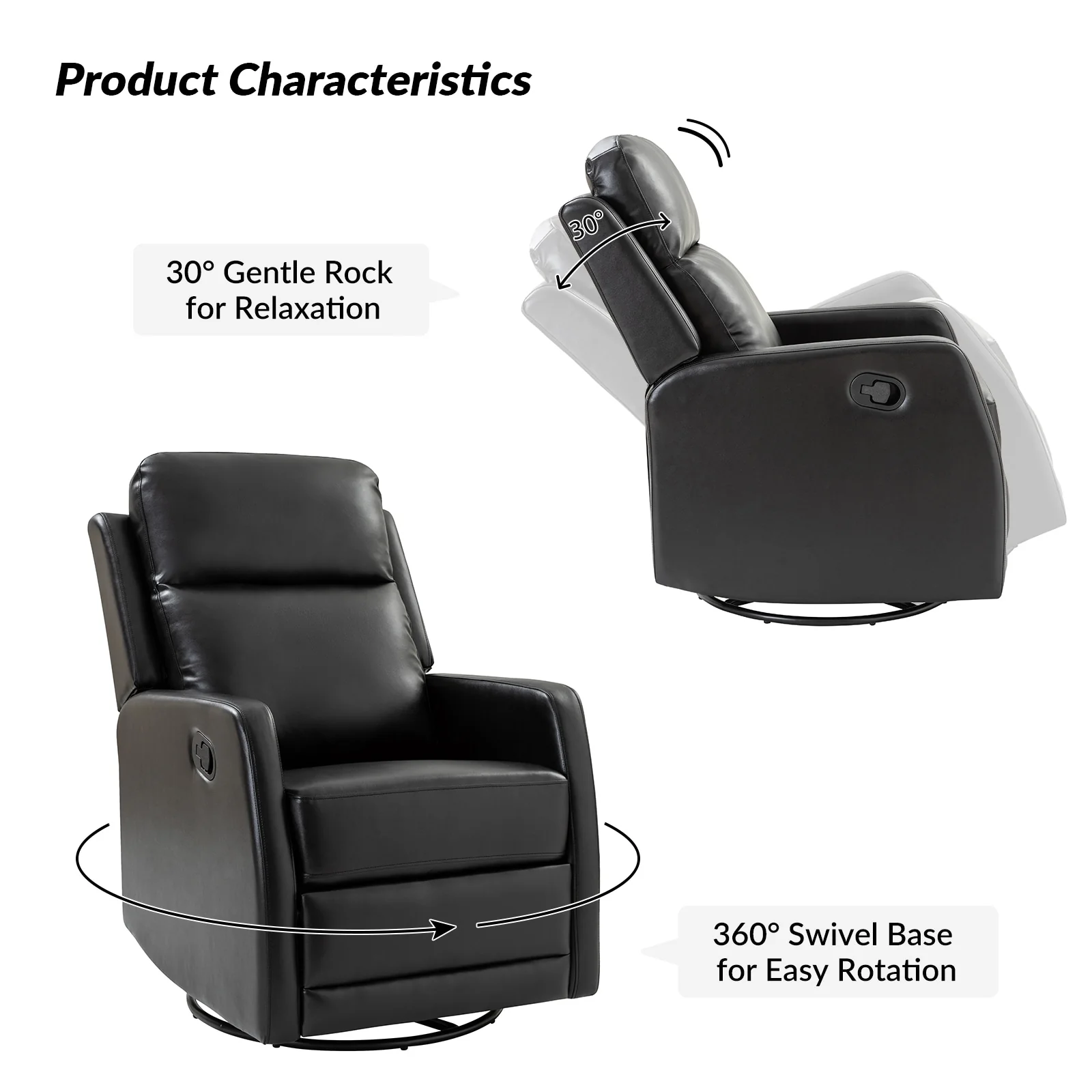 Esteban Modern Faux Leather Manual Rocking Swivel Recliner with Wingback