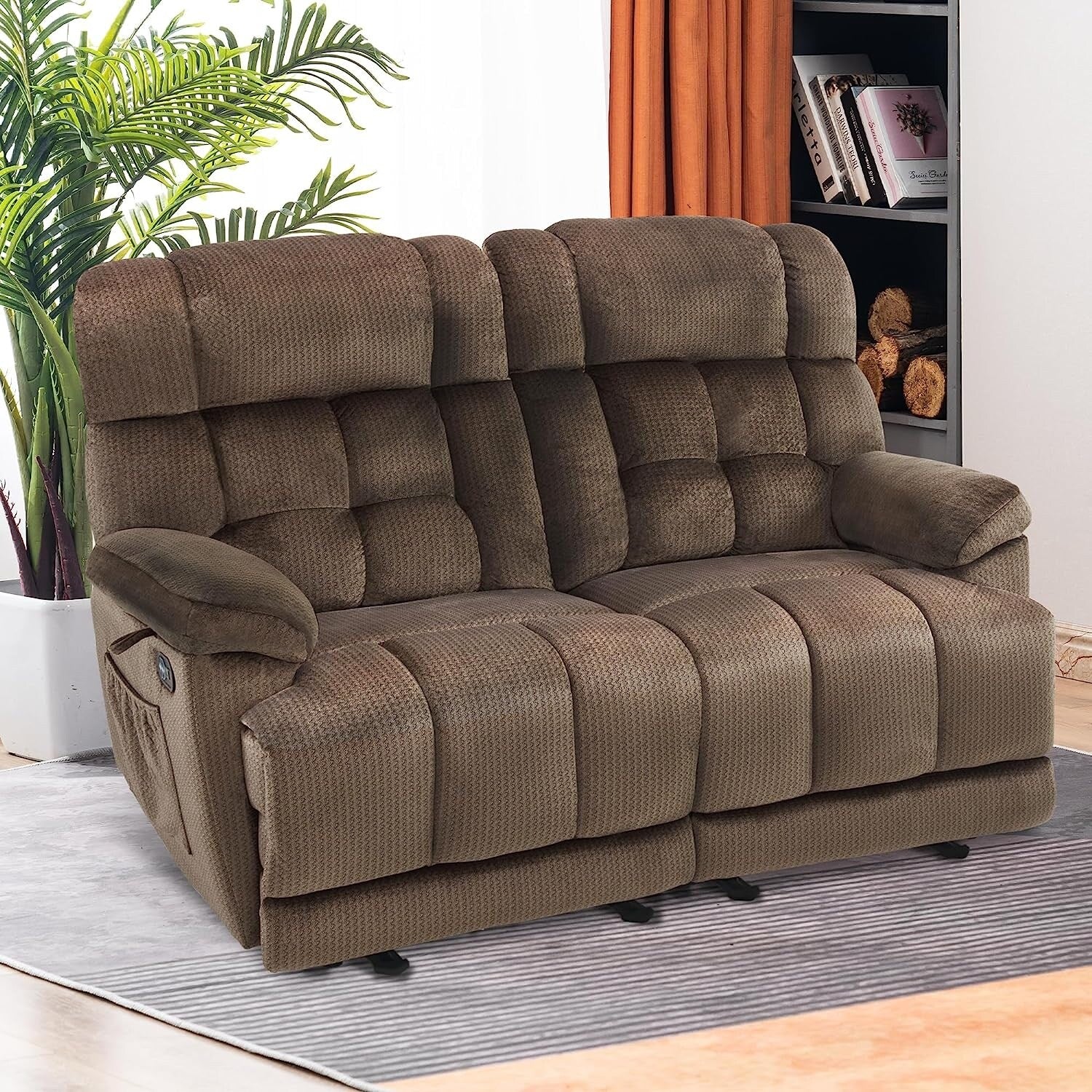MCombo Electric Power Reclining Loveseat Sofa with Heat and Massage, Fabric 6237