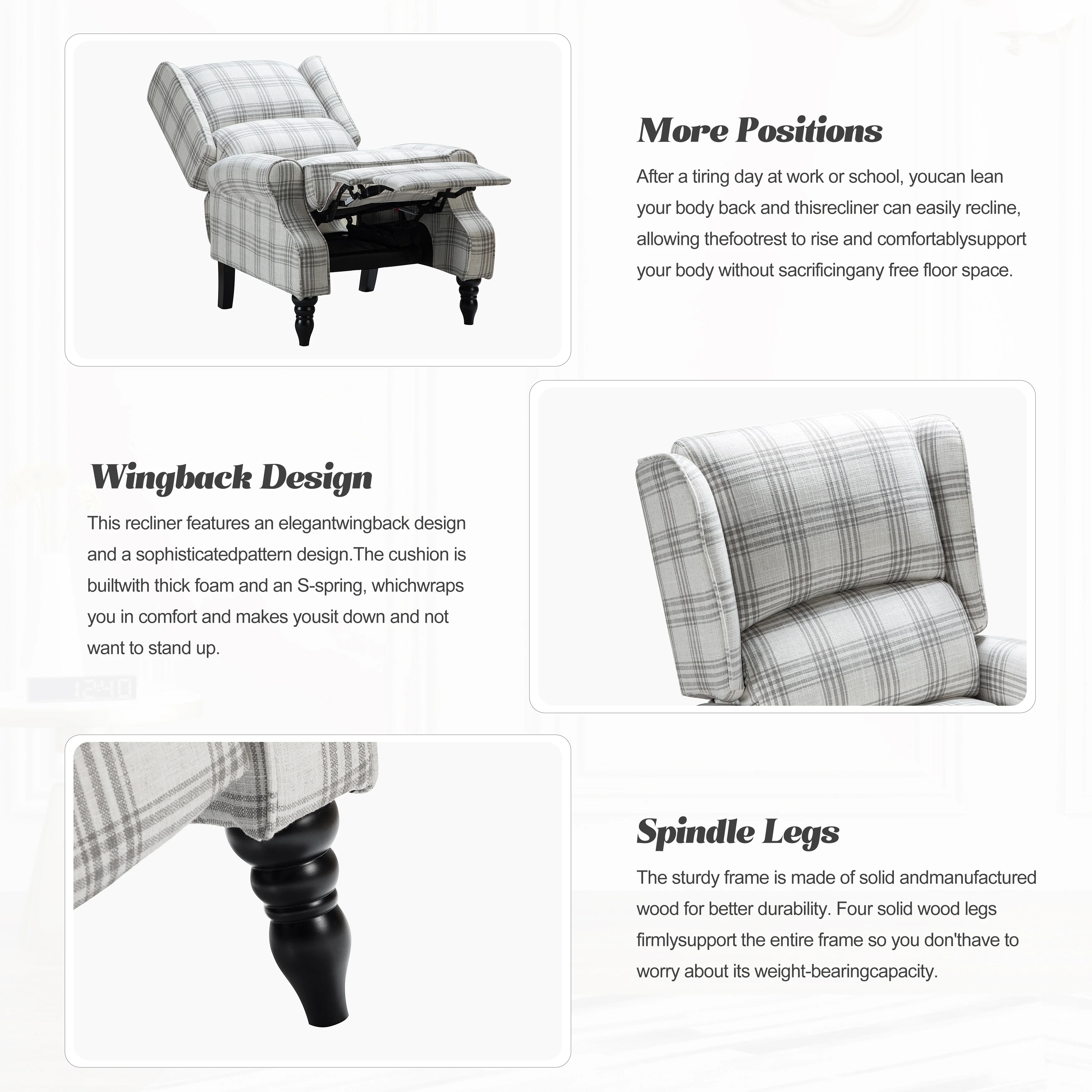 Olympus Upholstered Classic Manual Wingback Recliner with Solid Wood Legs by HULALA HOME