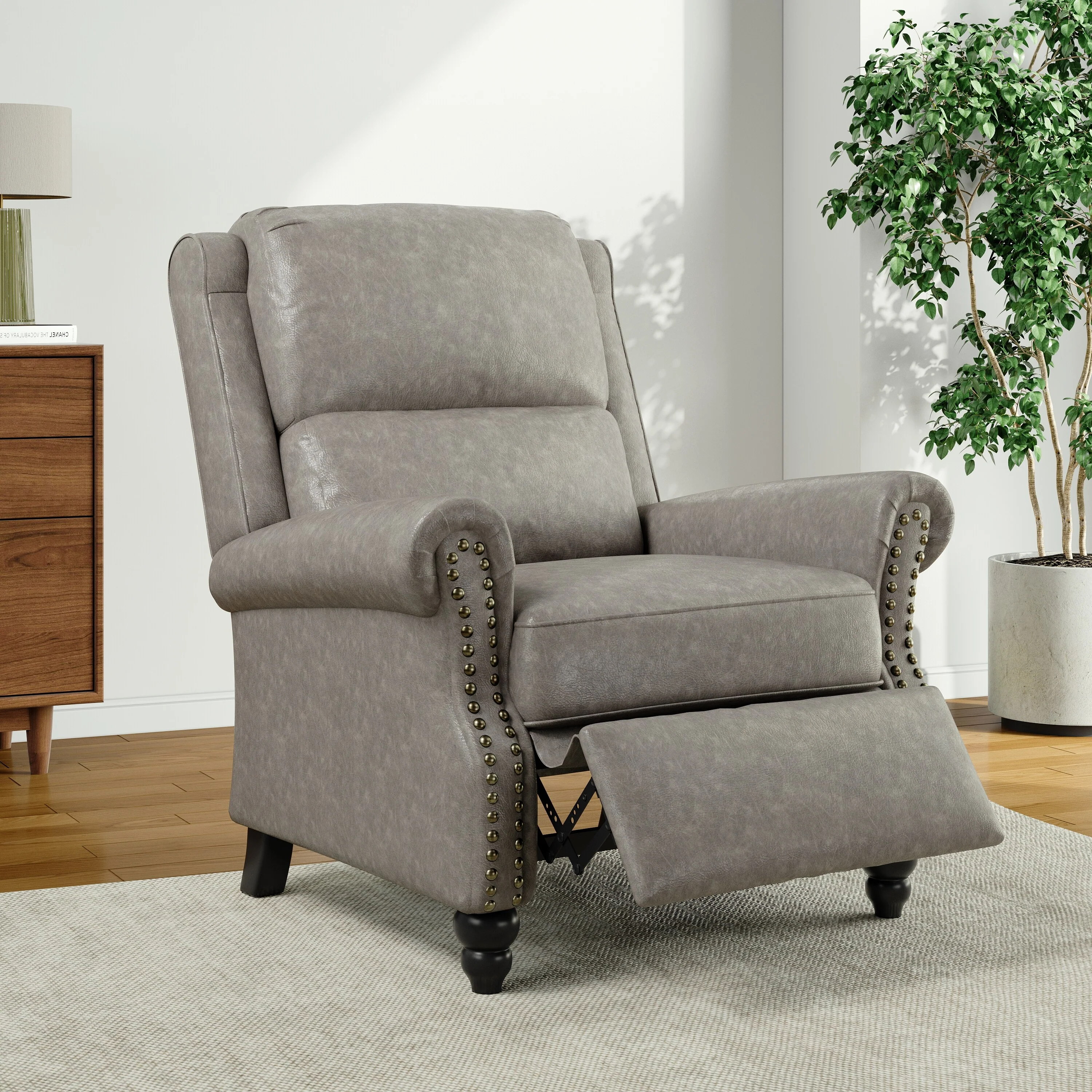 Alisa 35'' W Vegan Leather/ Linen Glider Push Back Recliner Chair