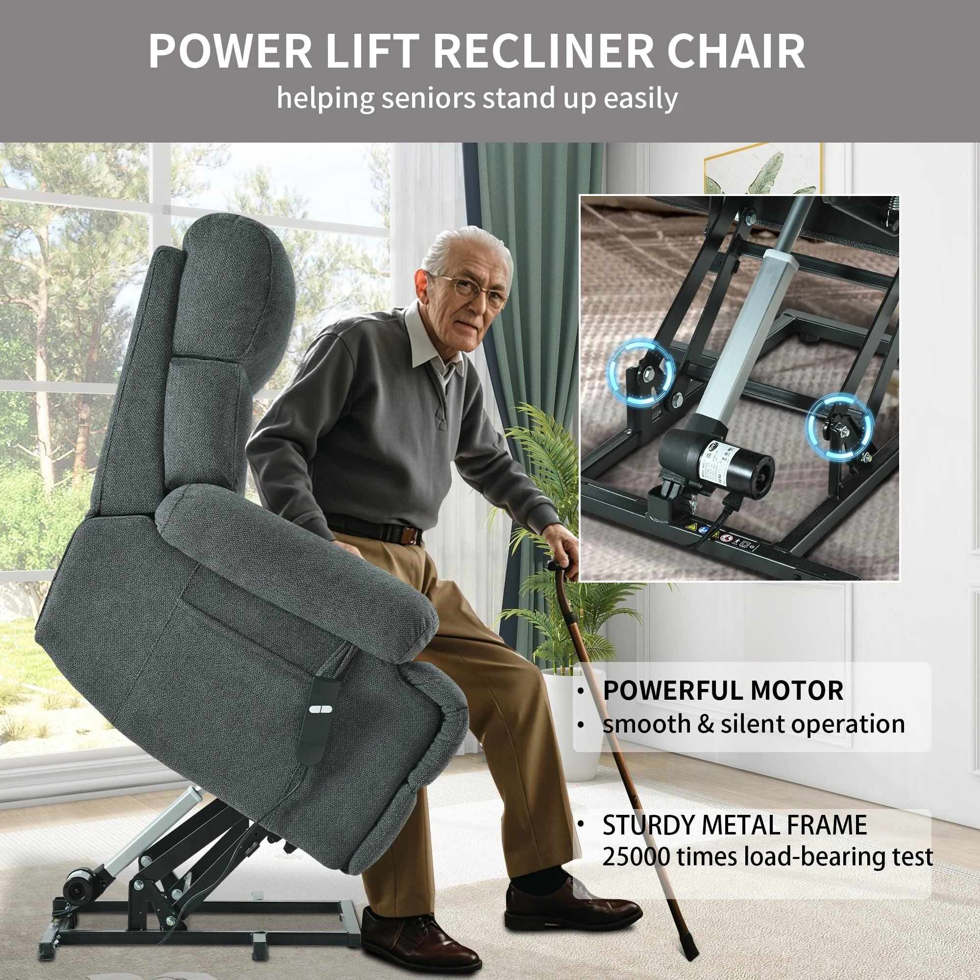 Flannel Power Lift Recliner with Side Pocket