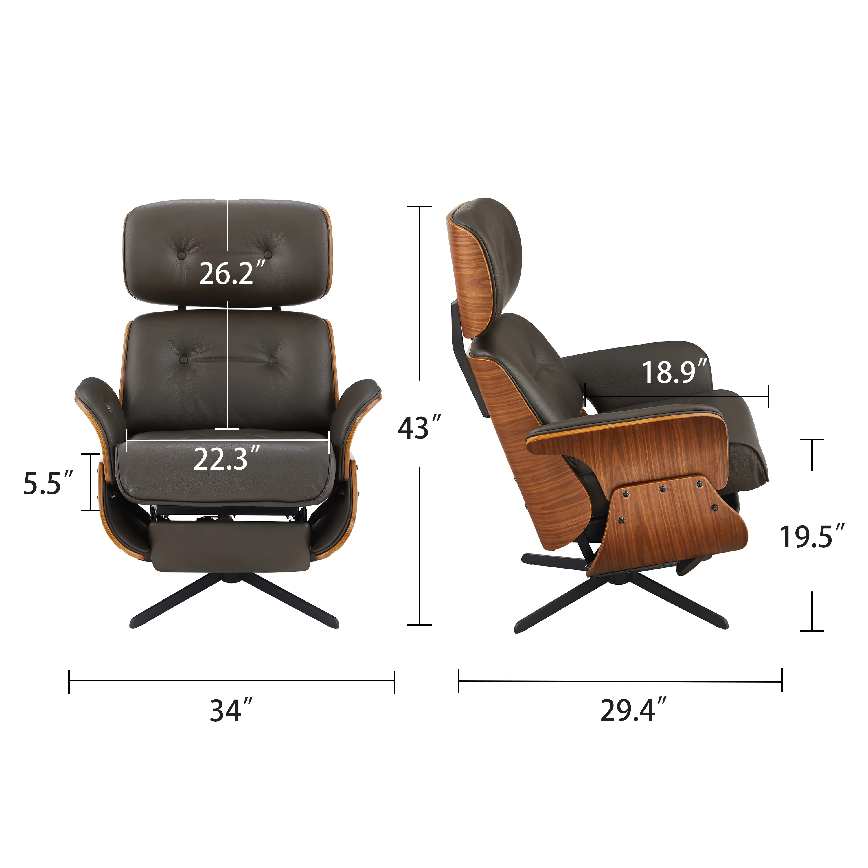 Art Leon Swivel Top Grain Leather Power Recliner Chair