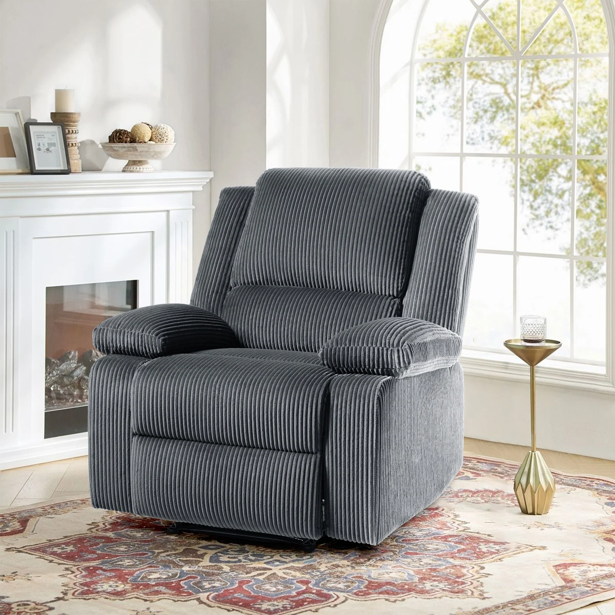 Vegan Leather Upholstered Push Back Manual Recliner Chair