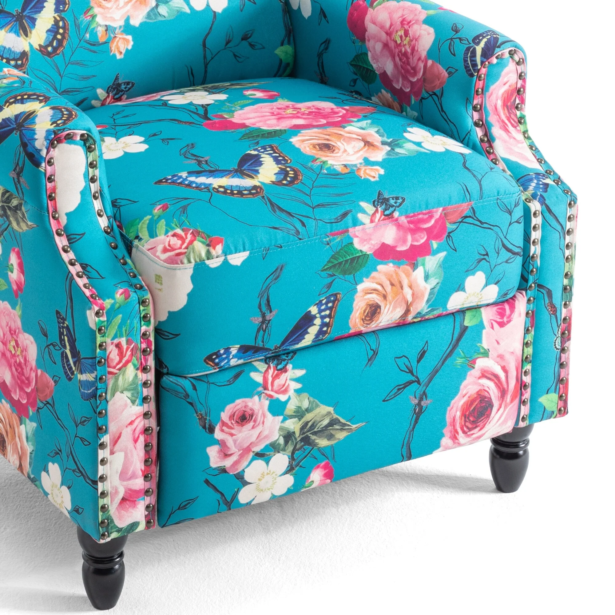 Linen Manual Upholstered Recliner with Wood Legs