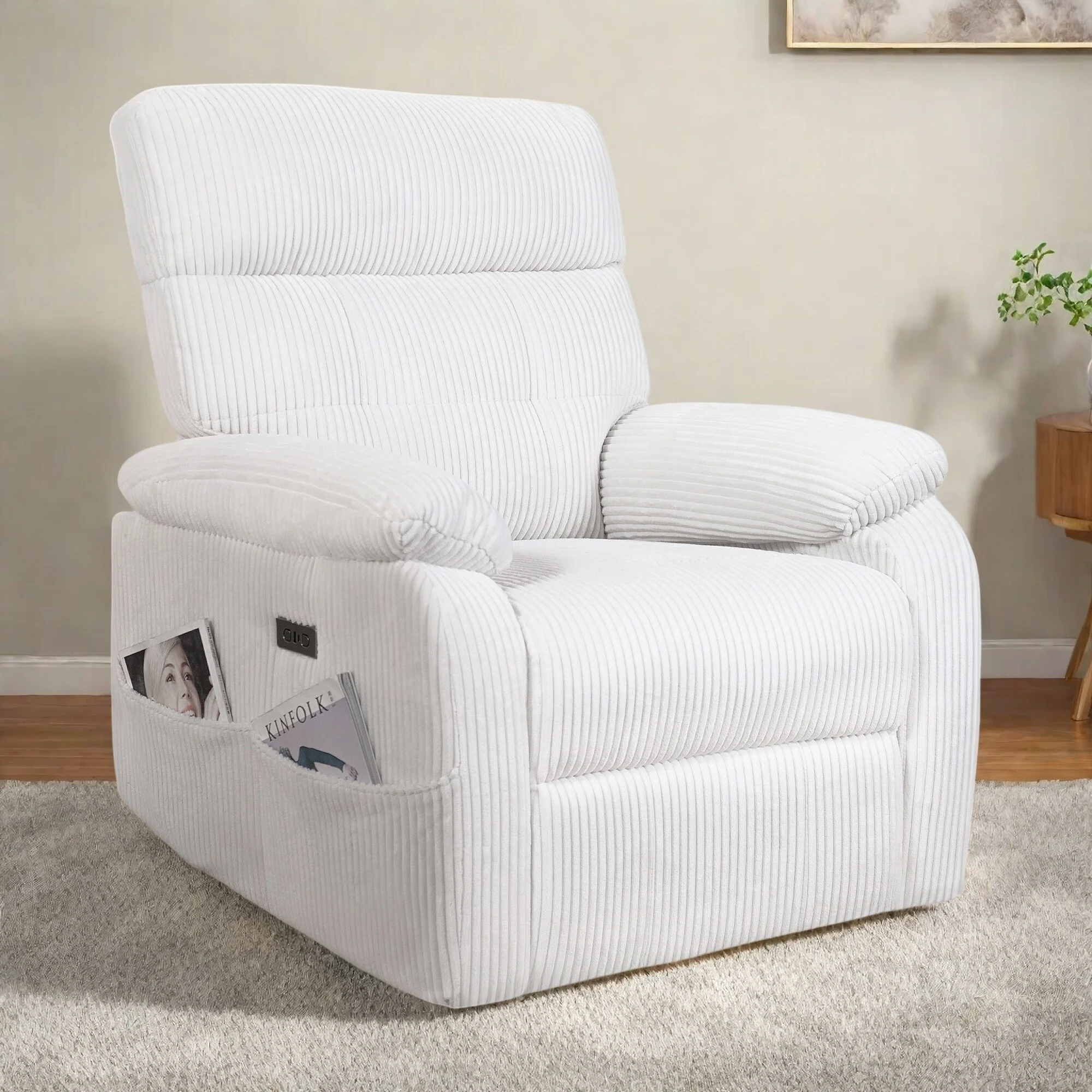Power Swivel Rocker Recliner Chair with USB and Type-C Ports - 270�� Swivel, Infinite Recline, Ergonomic Cushioning