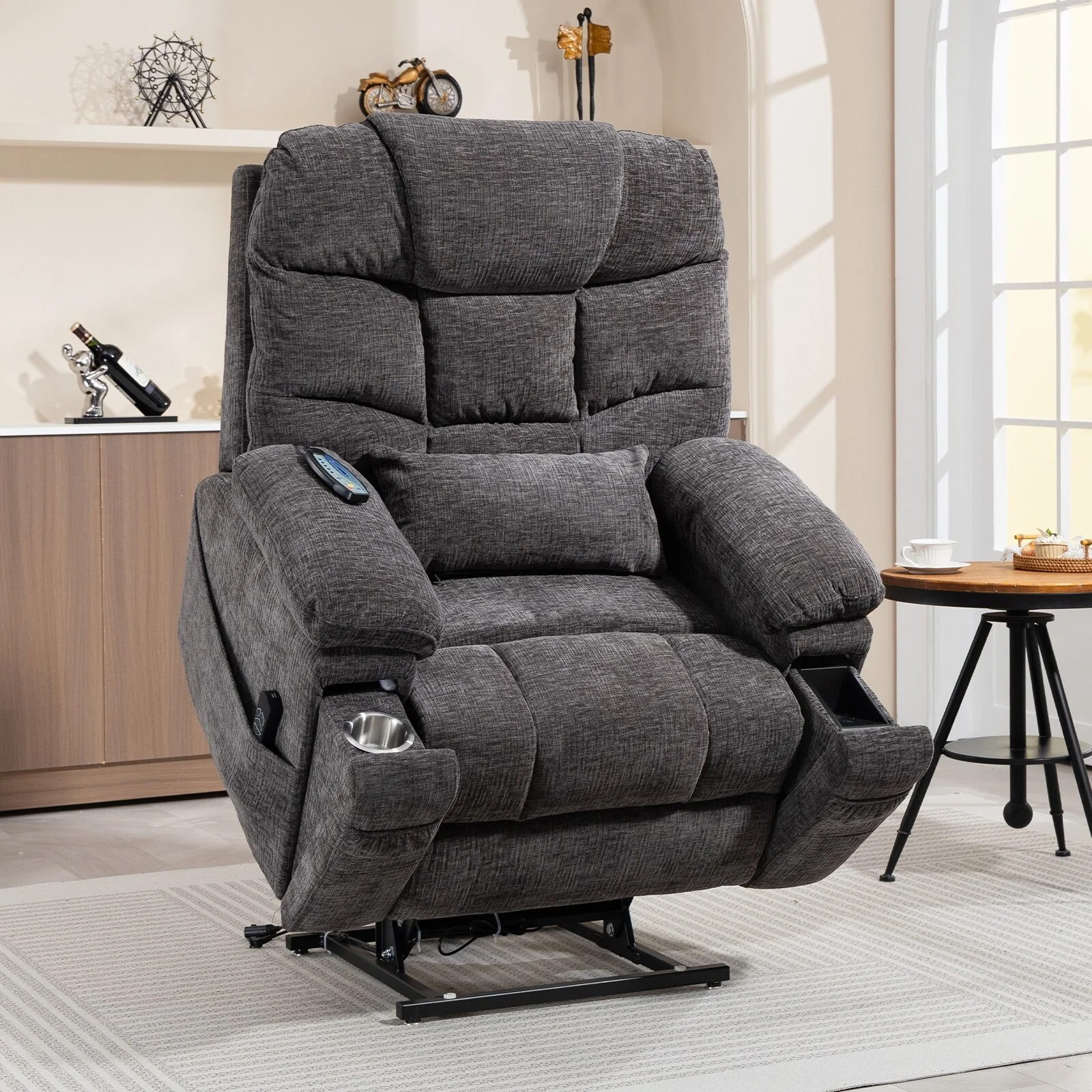 Flagship Dual Motor 26 Oversized Chenille Power Lift Recliner Chair