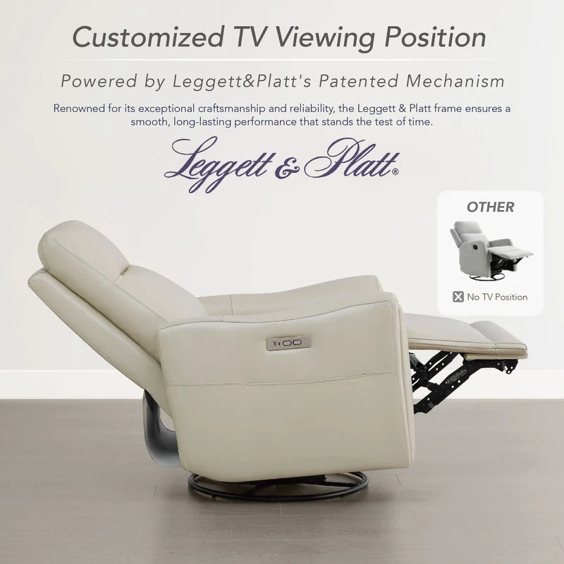 Farley Power Swivel Genuine Leather Recliner Chair Nursery Glider