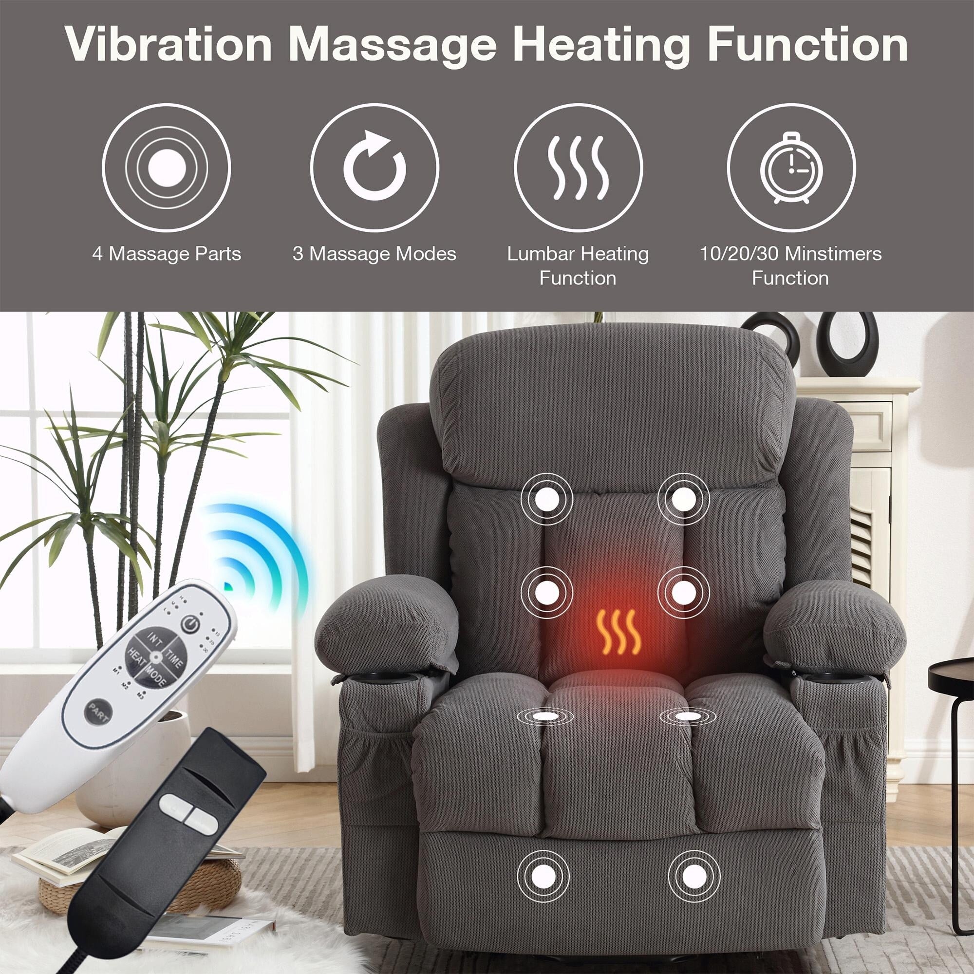 Power Lift Recliner Chair with Heat and Massage, Electric Fabric Recliner Chair