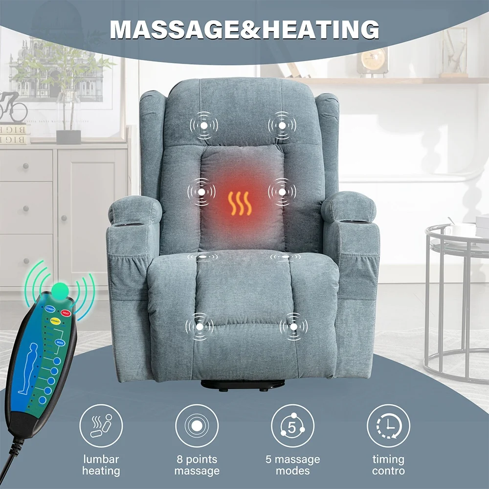 Modern Power Lift Recliner Chair w/Massage  Heat, Infinite Position