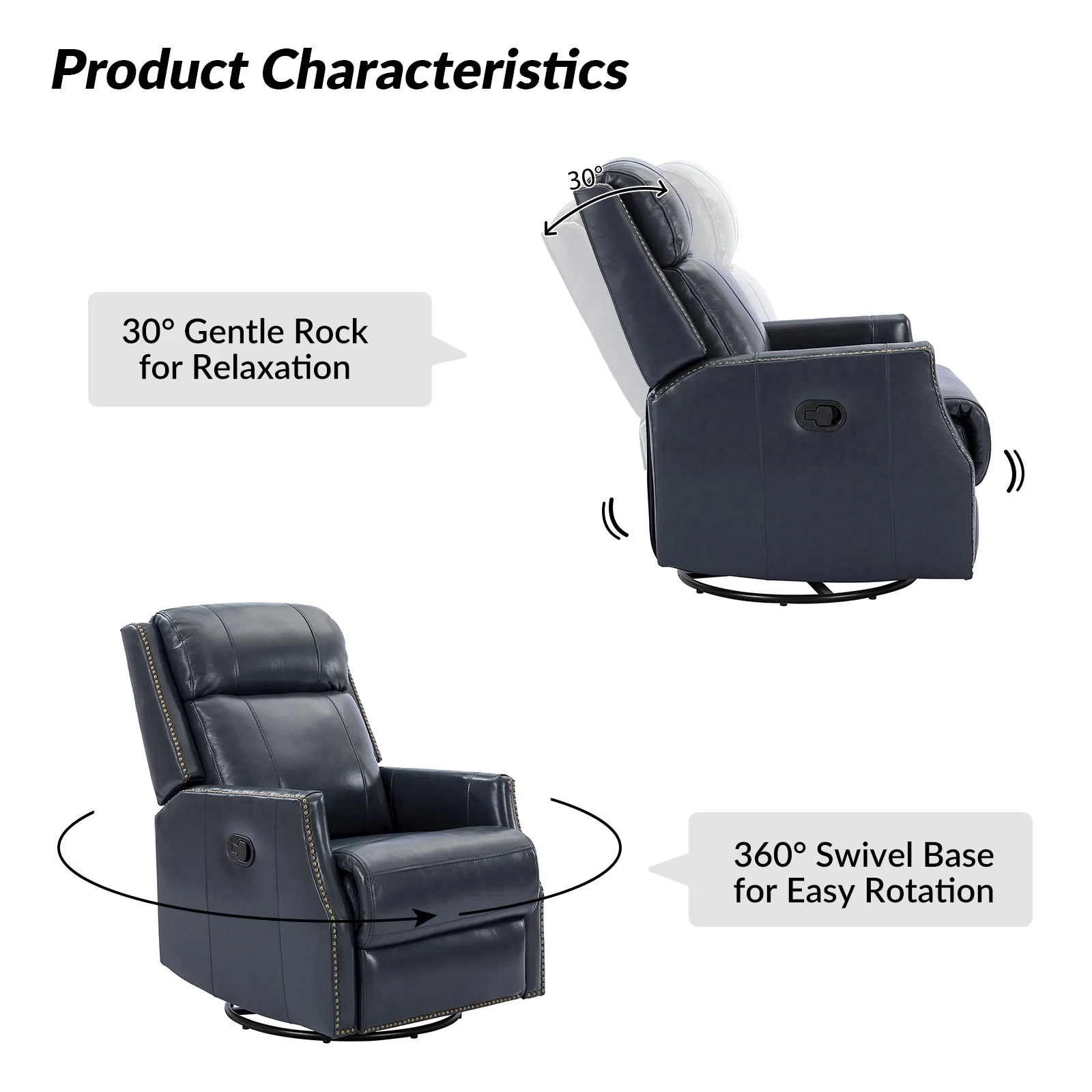 Demeter modern Genuine Leather Swivel Nursery Chair with Nailhead Trims Set of 2 by HULALA HOME