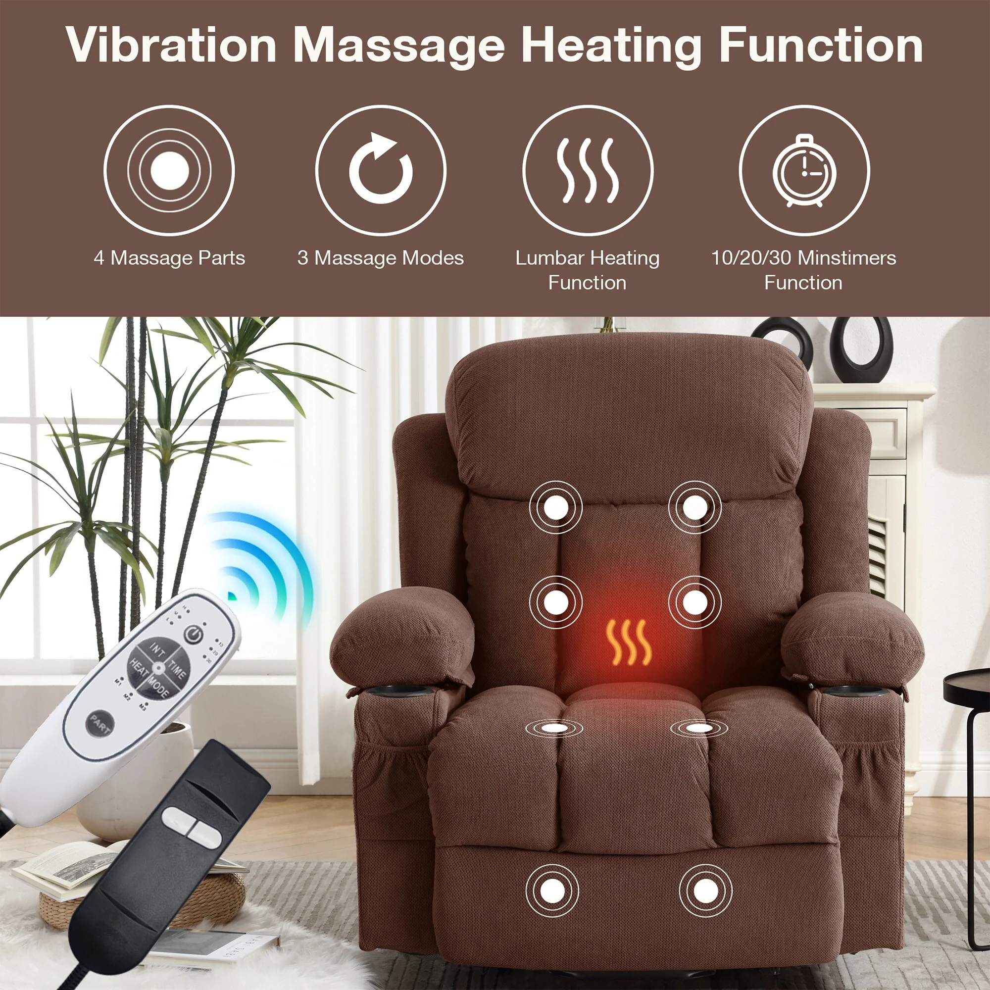 Electric Recliner Chair with Massage, Heat, USB & Cup Holders