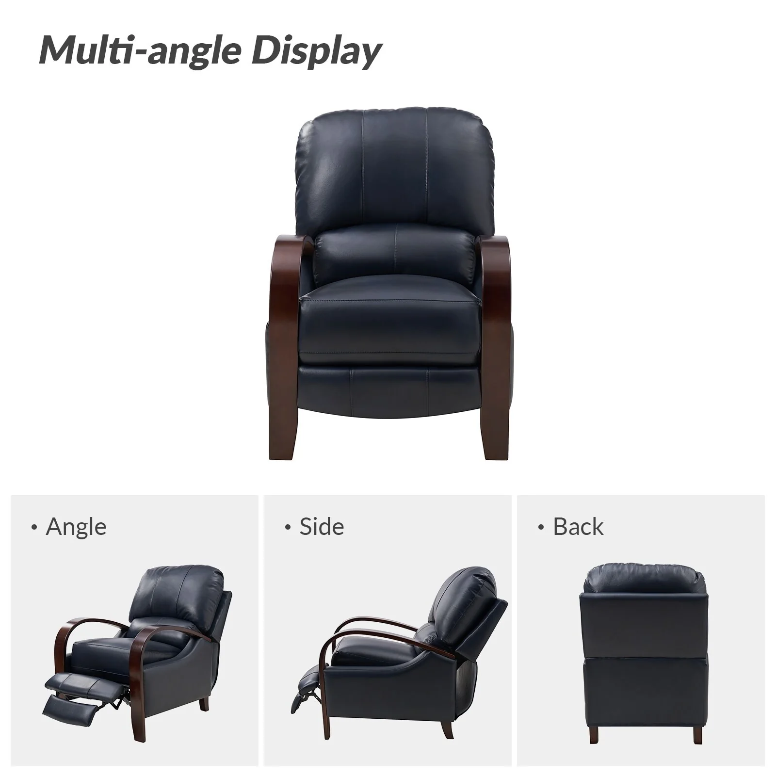 Alex Mid-century Modern Cigar Genuine Leather Manual Recliner with Wooden Curved Arms