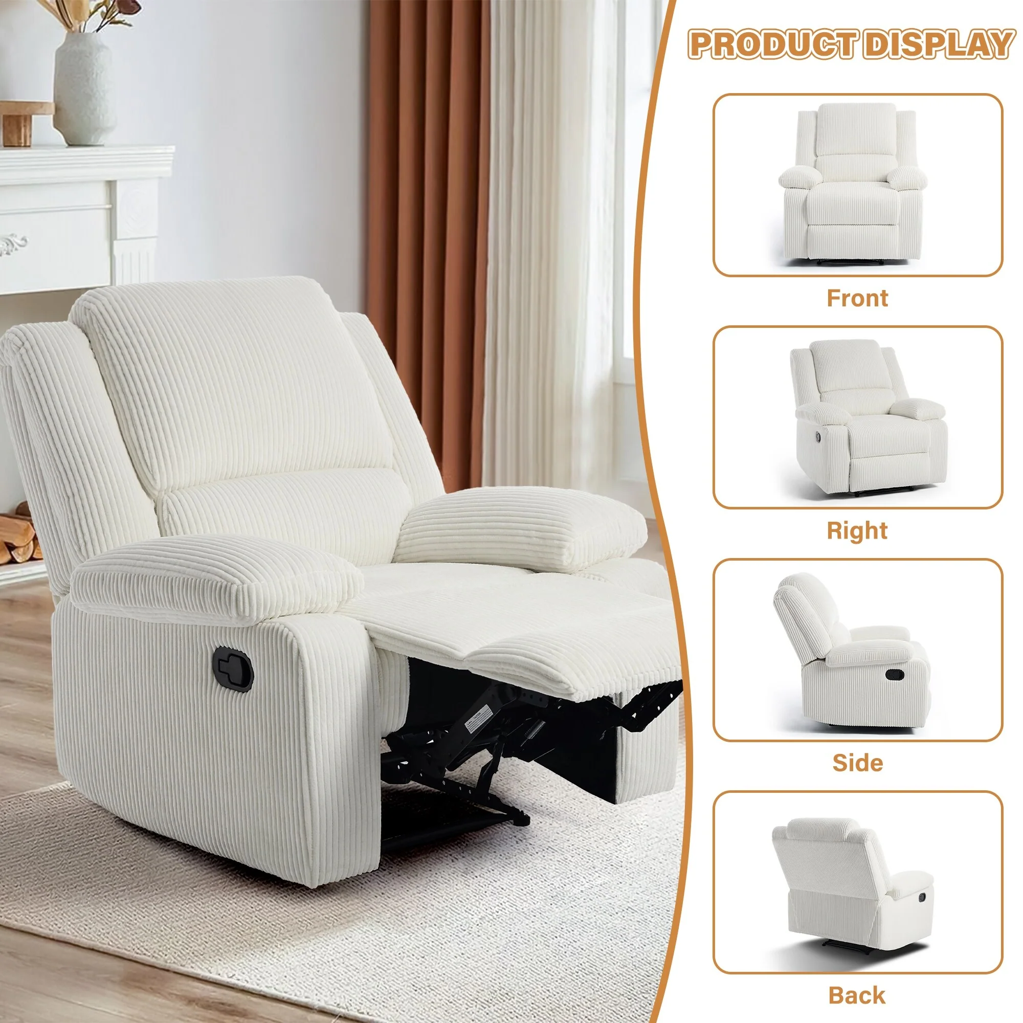 Vegan Leather Upholstered Push Back Manual Recliner Chair