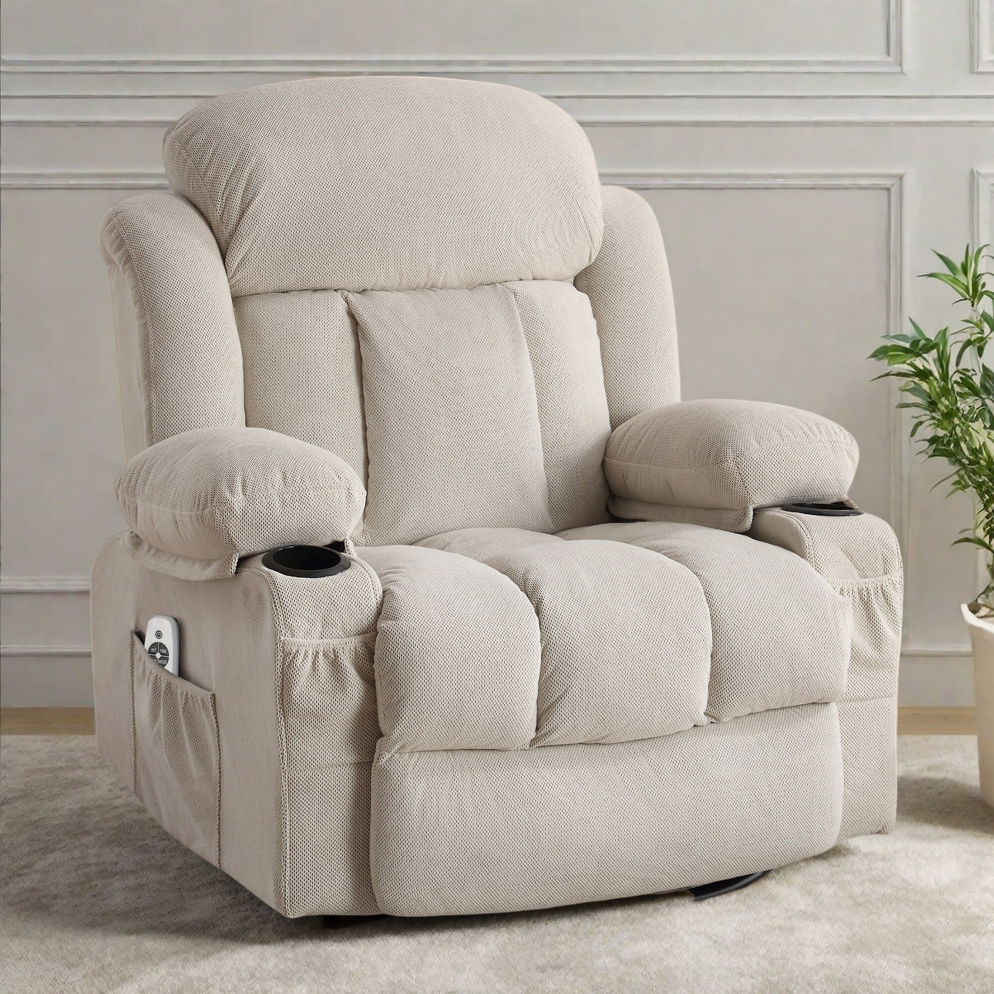 Velvet Swivel Recliner Lounge Chair with Massage and Heat, 360�� Rotation, USB Charging Port, Dual Cup Holders
