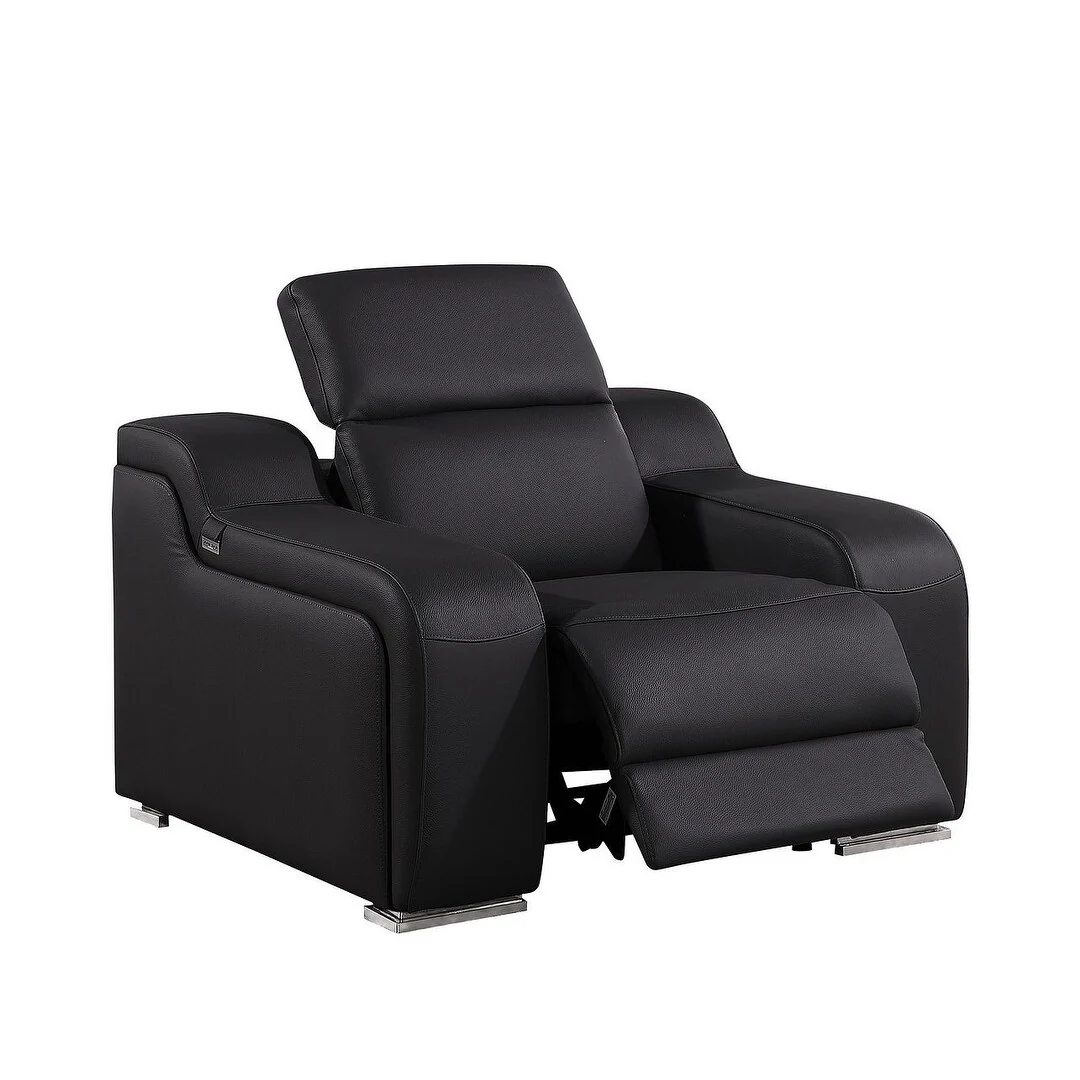 HomeRoots 41 Black Italian Leather Wall Hugger Recliner With USB