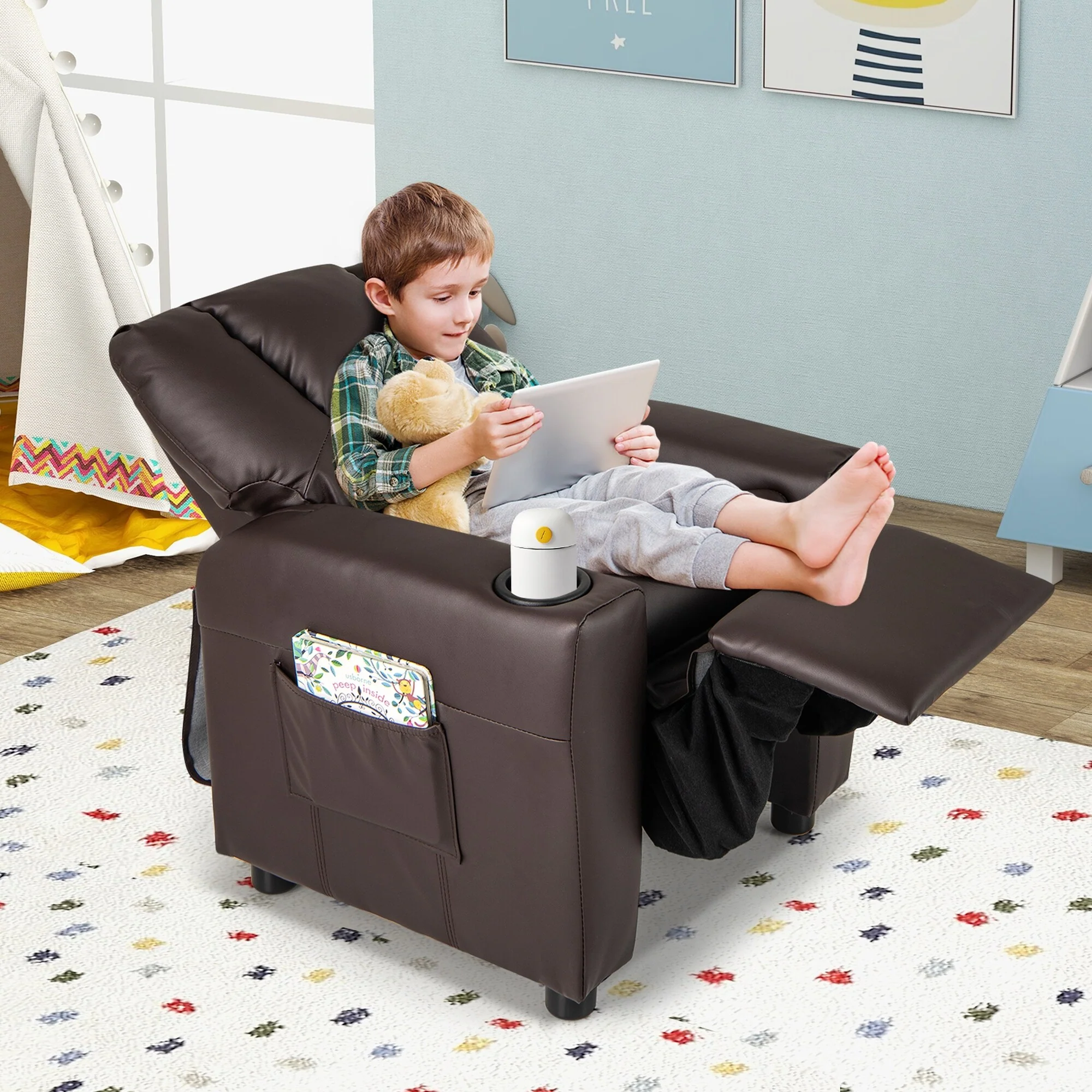 Costway Kids Recliner Chair with Cup Holder  Side Pocket Adjustable