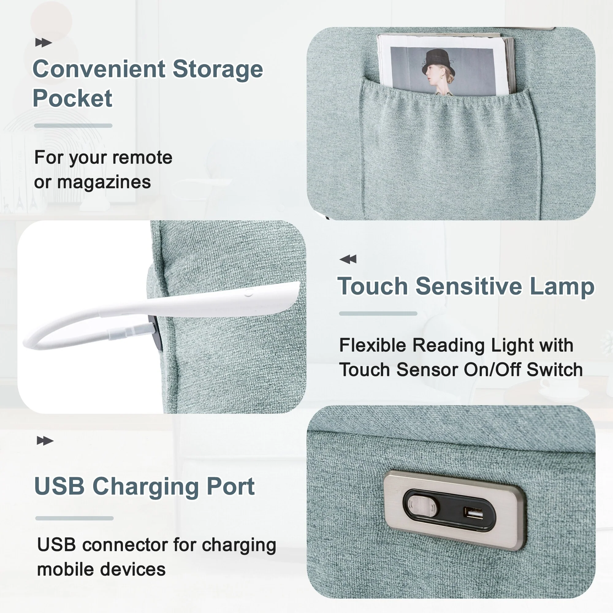 Beige 270�� Swivel Recliner with USB, Rocking Base, and Side Pocket