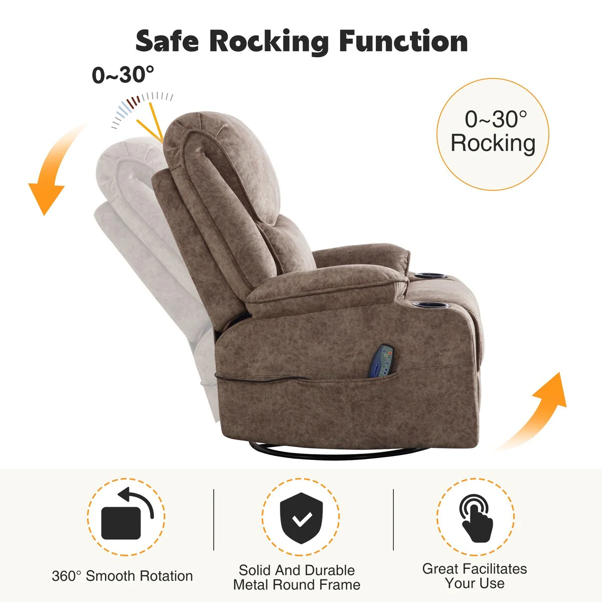 HOMYKA Swivel Manual Rocking Recliner Chair with Massage and Heat