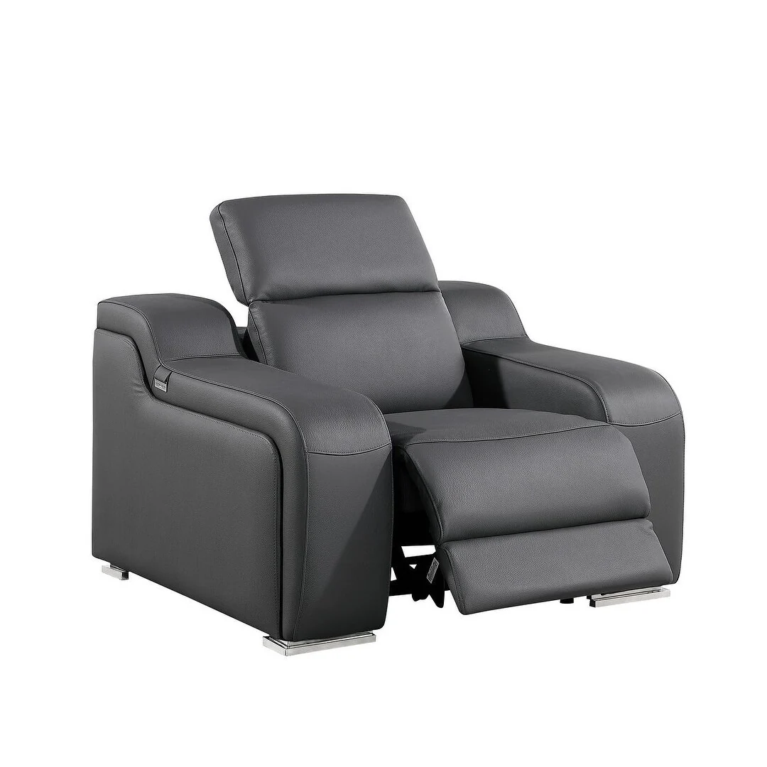 HomeRoots 41 Dark Gray Italian Leather Wall Hugger Recliner With USB