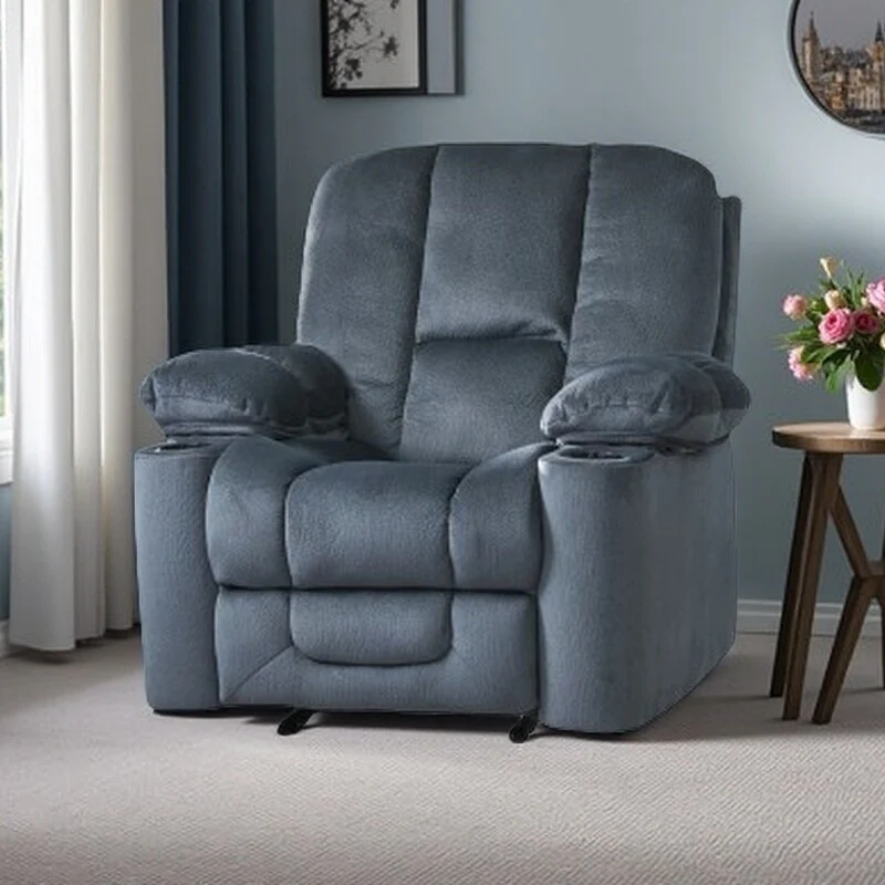 Stylish Manual Recliner with Soft Fabric Upholstery, Plush Padding, and Dual Cup Holders