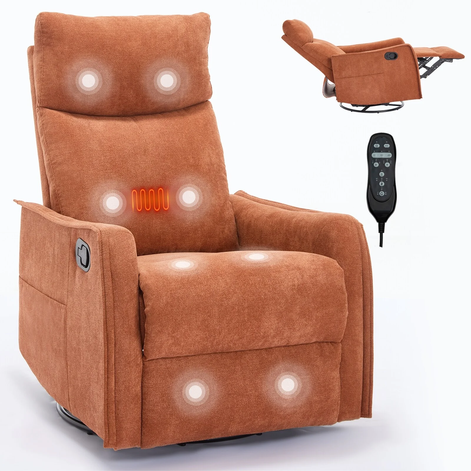 Heat Massage Manual Recliner Chair with Rocker and Swivel