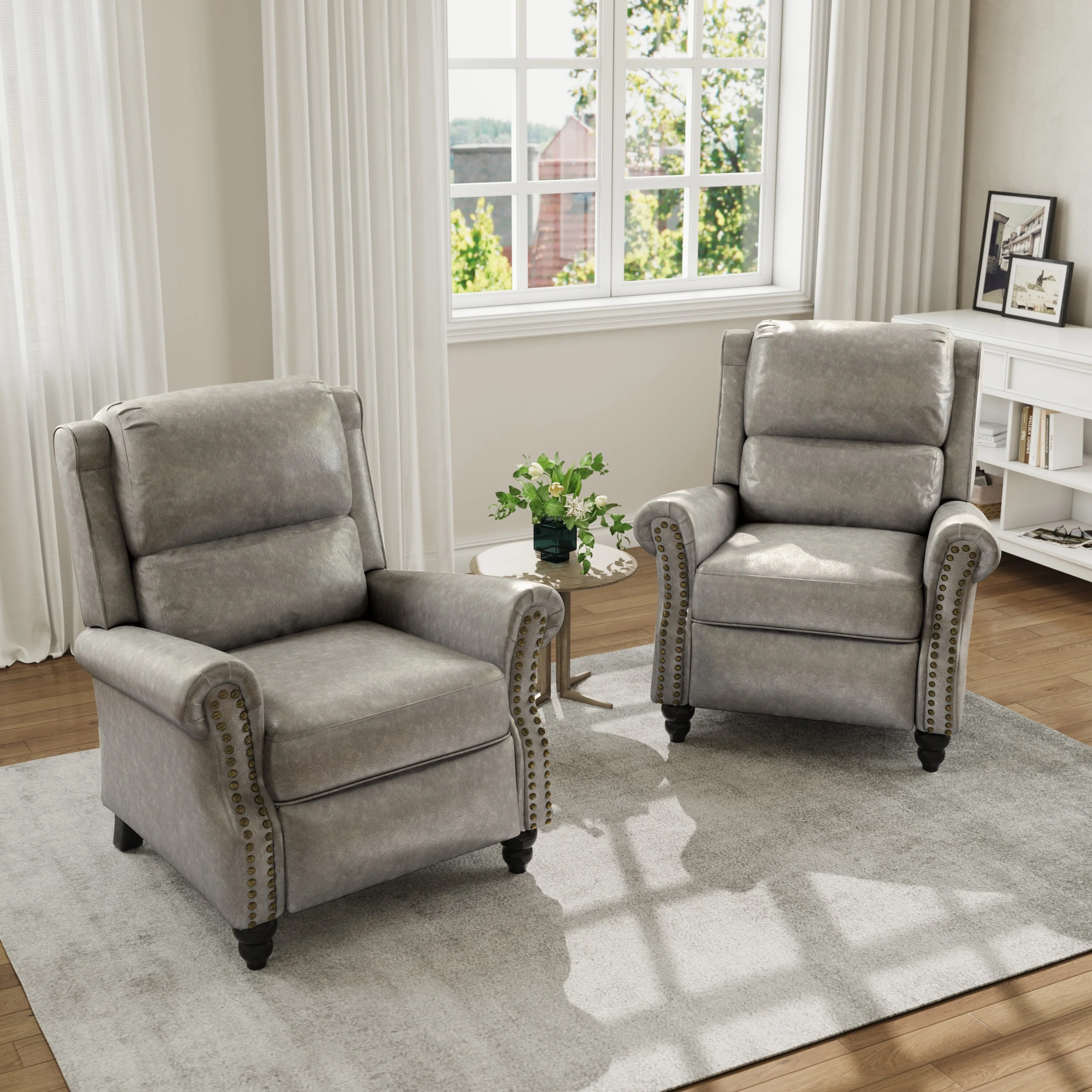 Mid-Century Nailhead PU Leather Linen Recliner