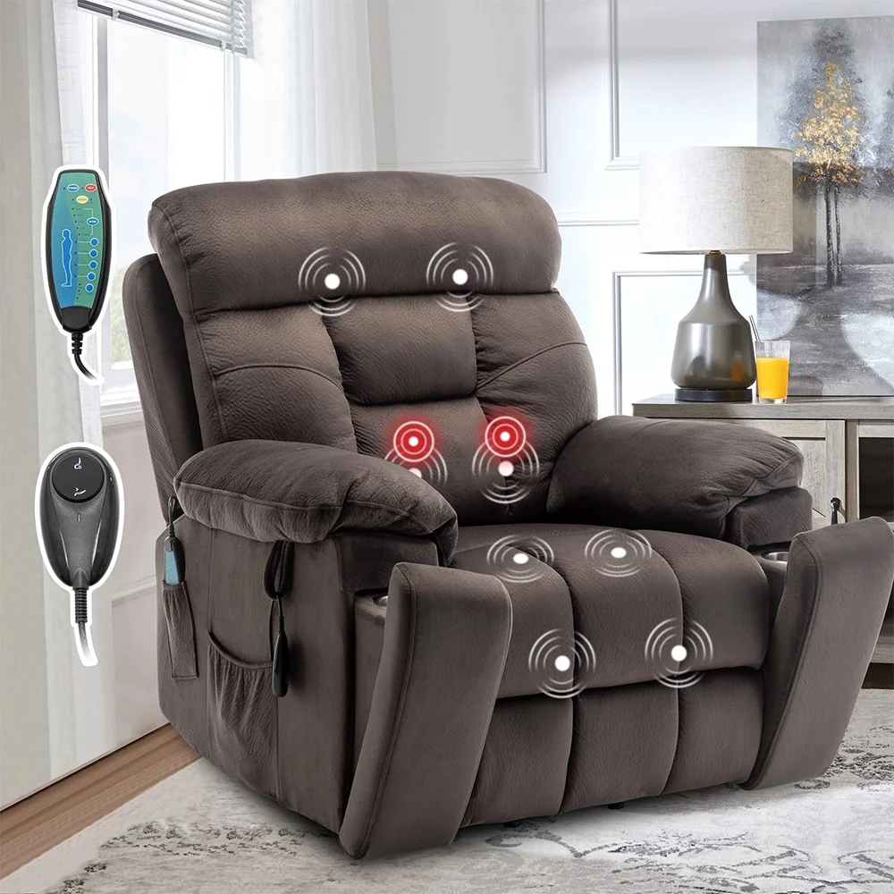 Large Electric Massage Lift Recliner with Heat, Hidden Cup Holder