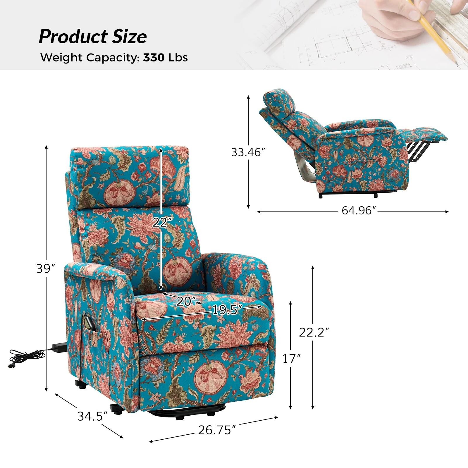 Elisa Power Remote Lift Assist Recliner with Metal Base