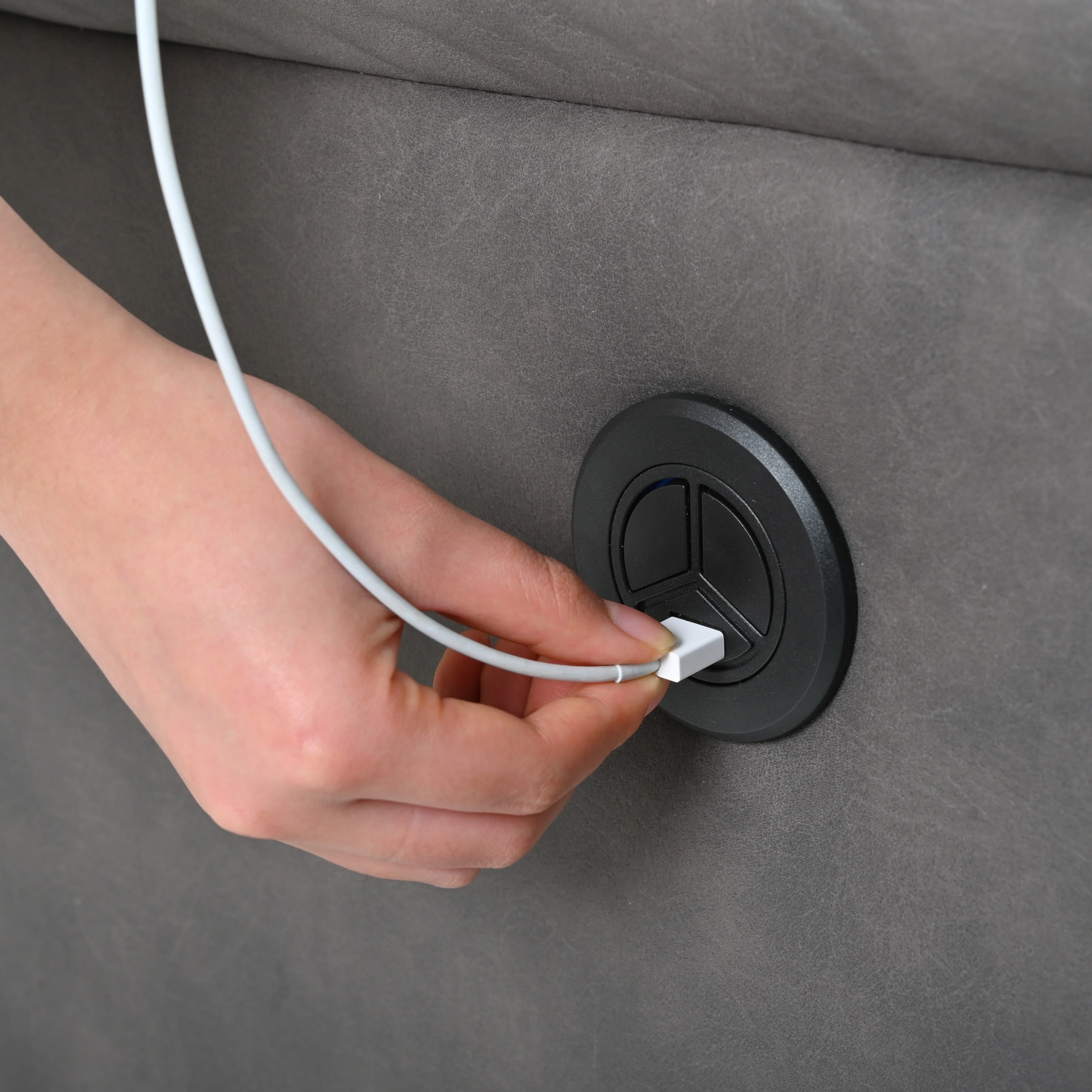 Grey Electric Reclining Chair with USB, Side Control, and Compact Design