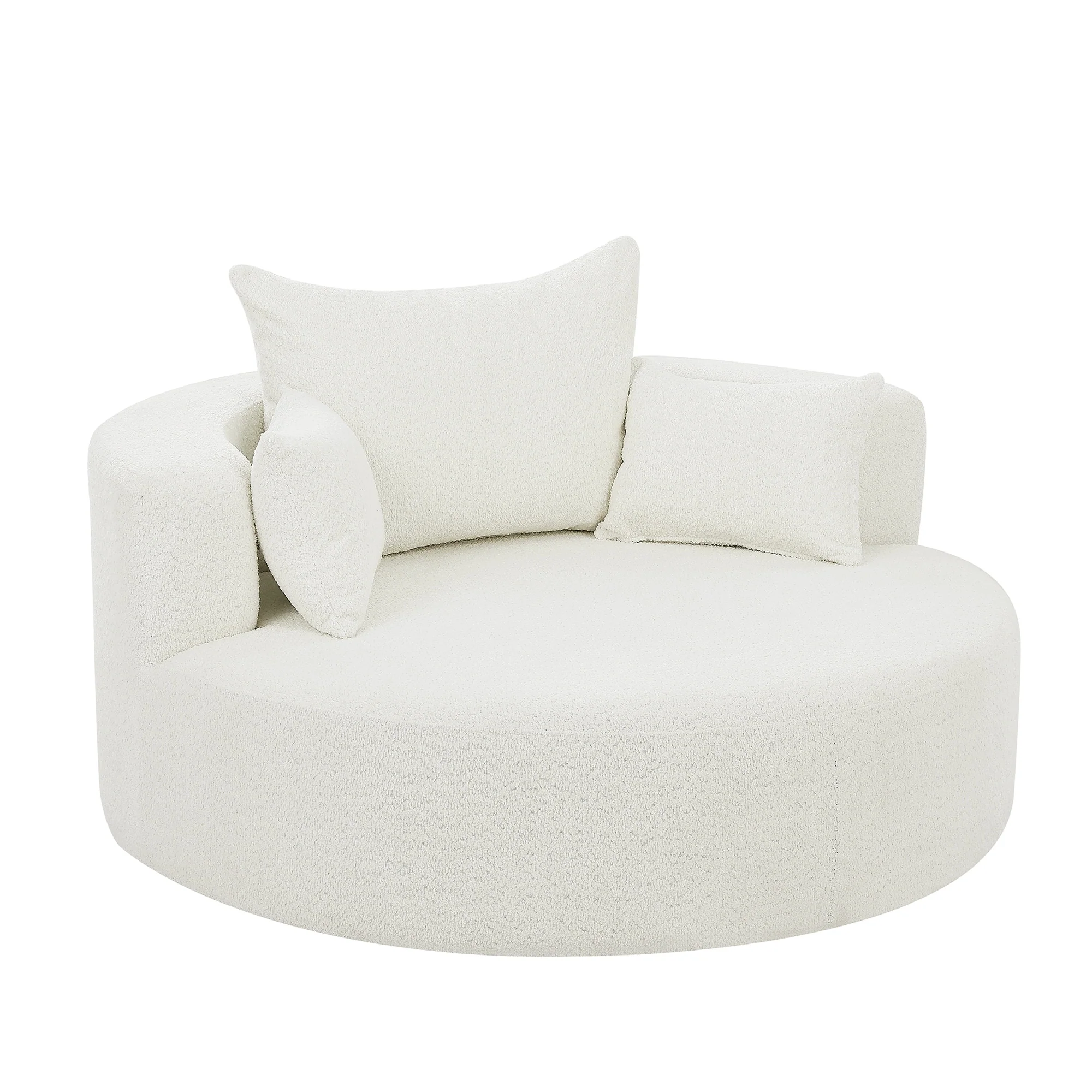 Chenille Accent Barrel Chair Lounge Chair, Round Sofa Chair Armchair with 360-Degree Swivel Base and 3 Removable Pillows