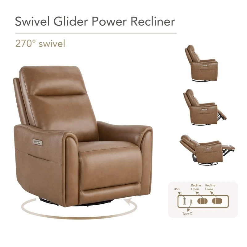 Farley Power Swivel Genuine Leather Recliner Chair Nursery Glider
