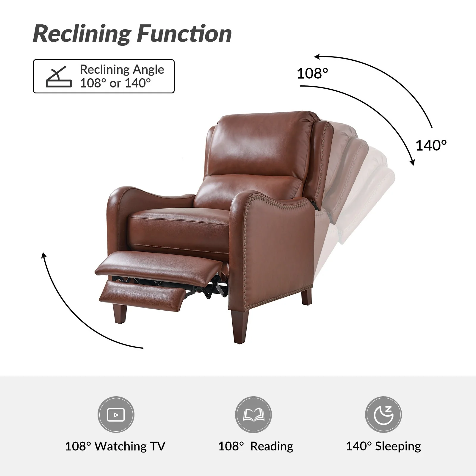 Brigida Modern Genuine Leather Nailhead Trim Recliner with Adjustable Footrest Set of 2 by HULALA HOME