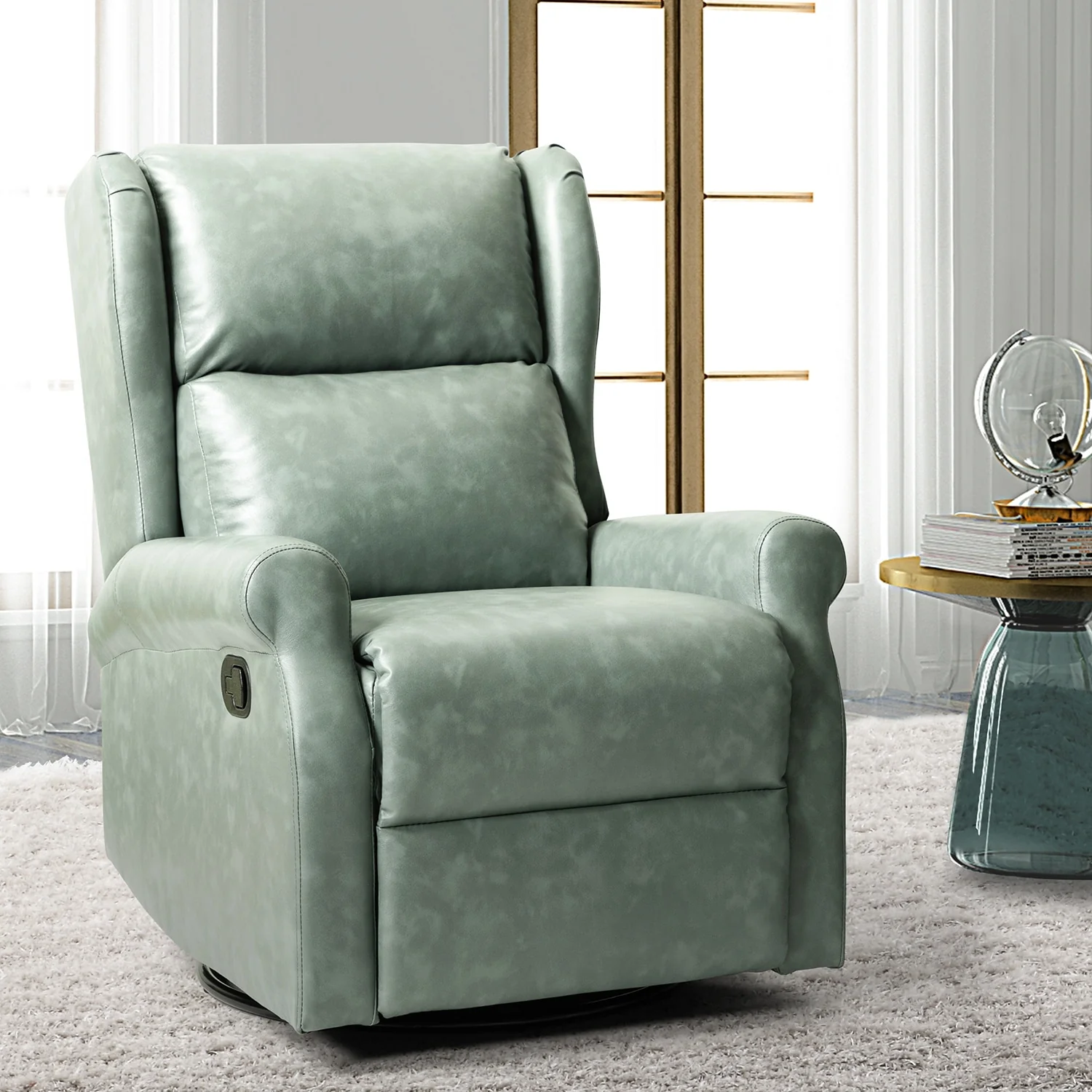 Baksoho Contemporary Faux Leather Swivel Nursery Chair with Metal Base by HULALA HOME