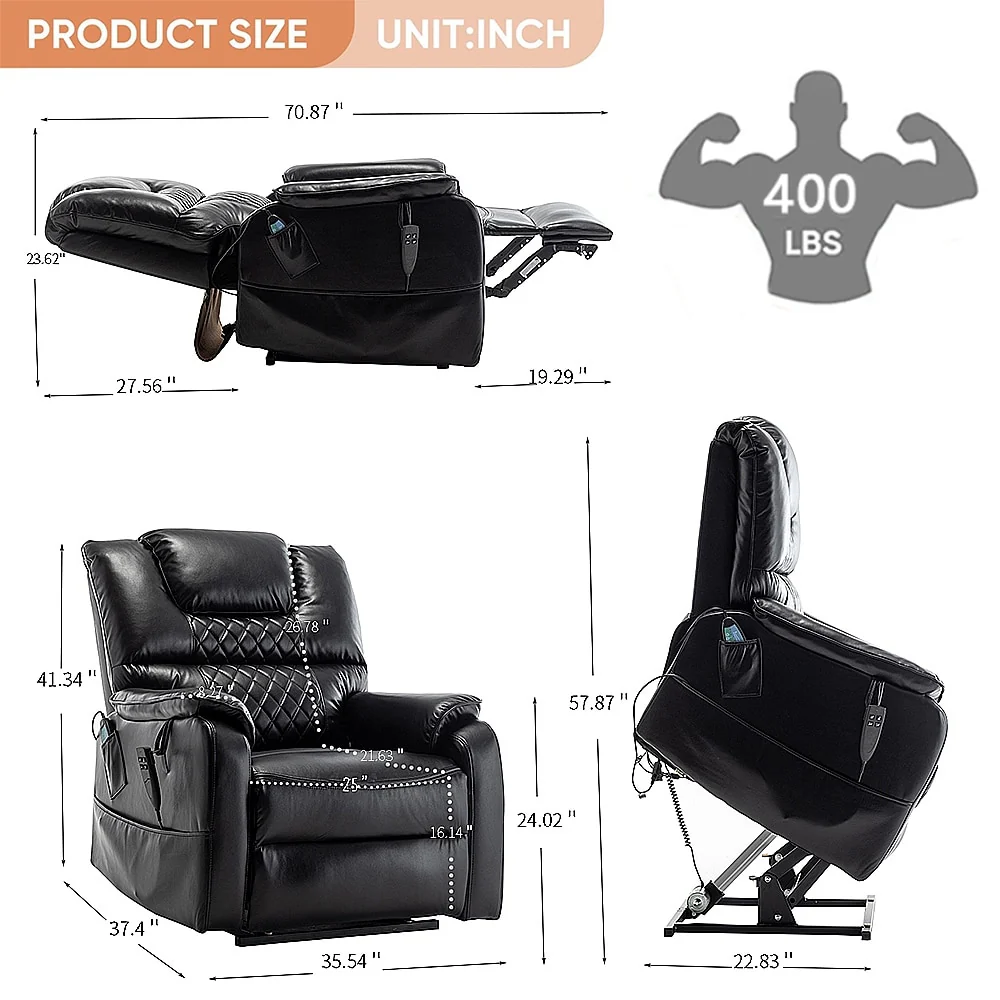 35.5W Dual Electric Power Lift Recliner,MassageHeat,180 degrees