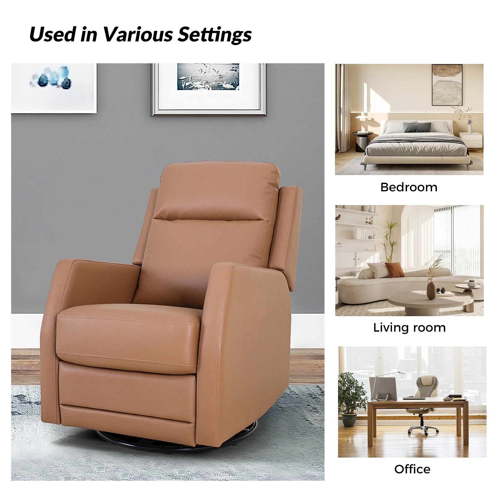 Esteban Modern Faux Leather Manual Rocking Swivel Recliner with Wingback Set of 2