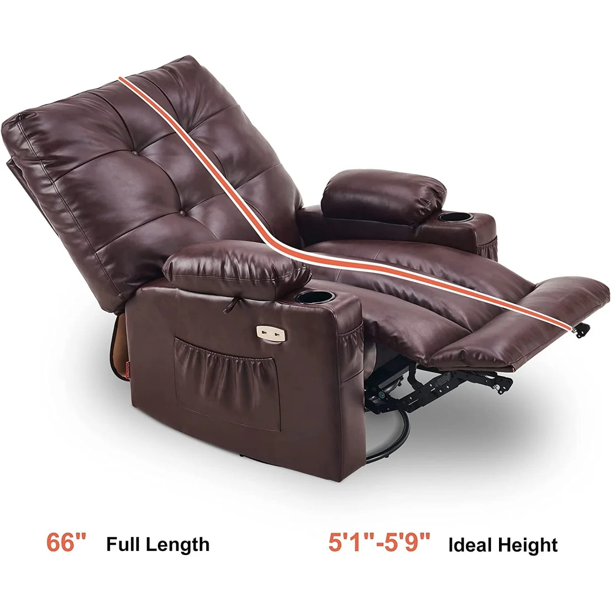 MCombo Large Power Swivel Glider Rocker Recliner Chair with Massage and Heat, Faux Leather 7748