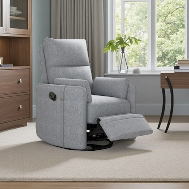 Manual Upholstered Swivel Rocker Recliner with 360�� Rotation, Adjustable Backrest, and Removable Support Pillows
