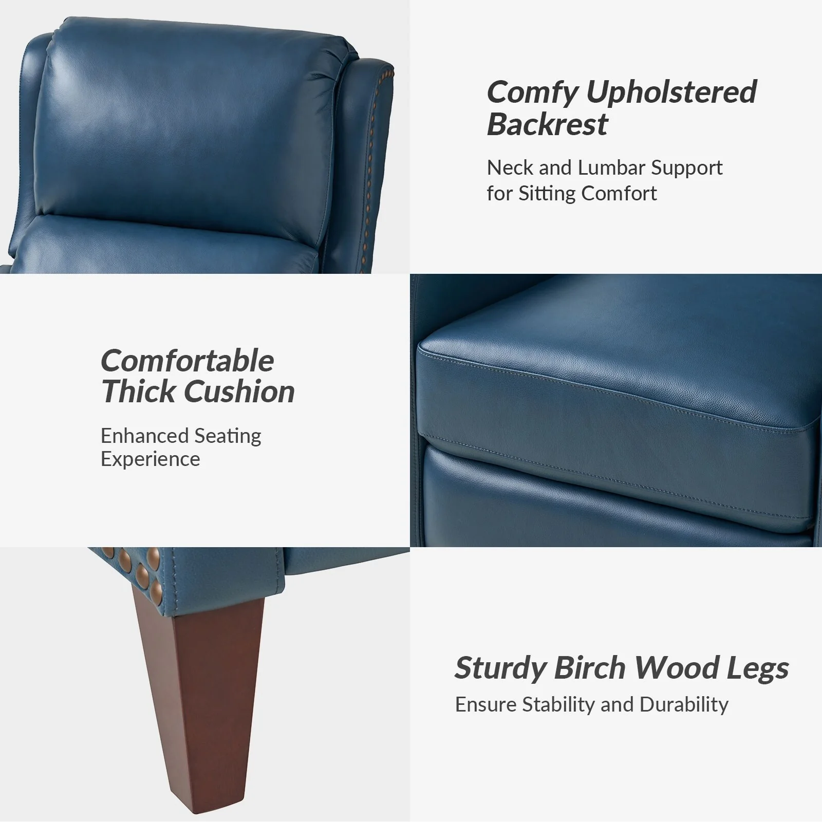 Brigida Modern Genuine Leather Nailhead Trim Recliner with Adjustable Footrest Set of 2 by HULALA HOME