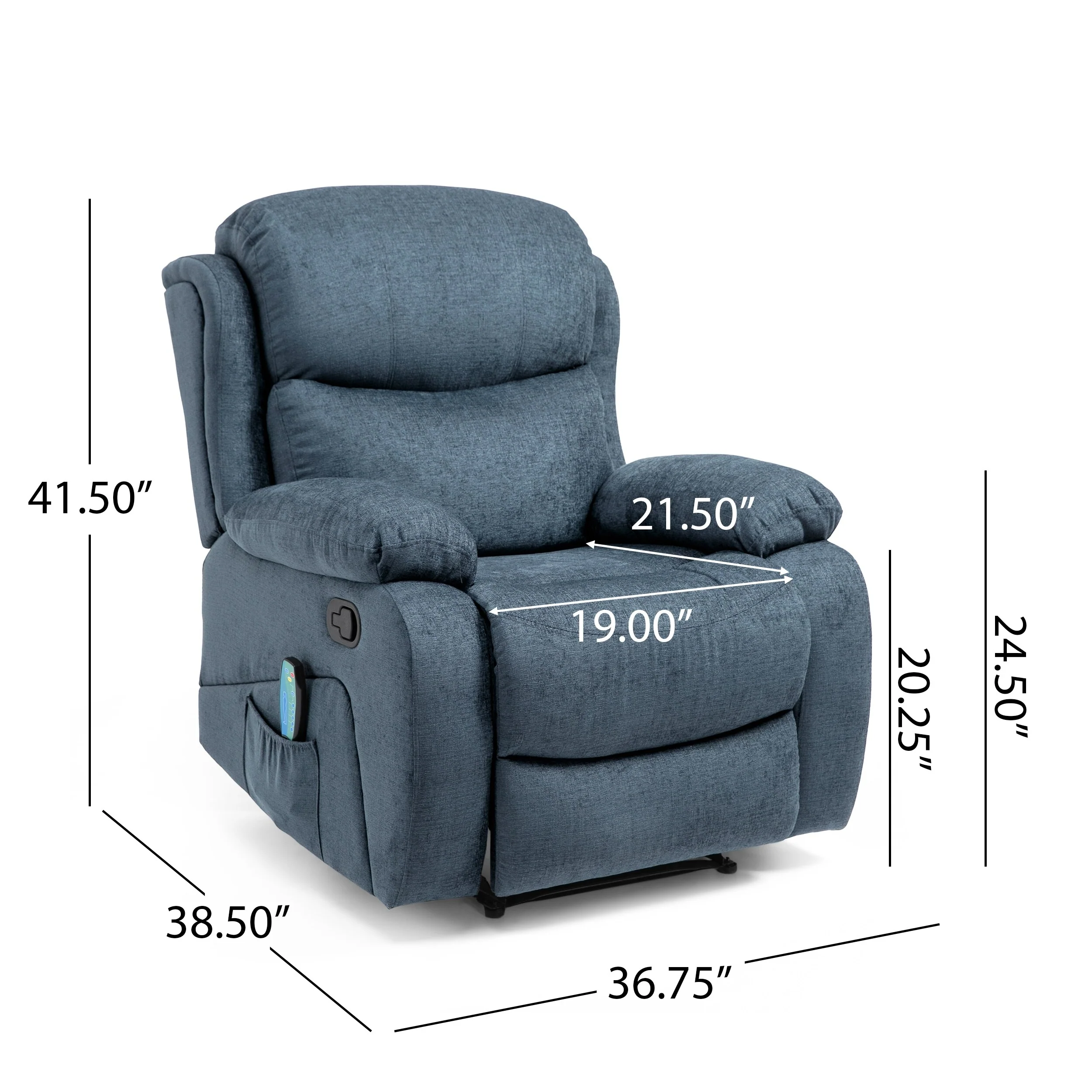 Grey Tufted Massage Recliner with Heating, Remote Control, and Manual Recline - 5 Massage Modes, Side Pocket