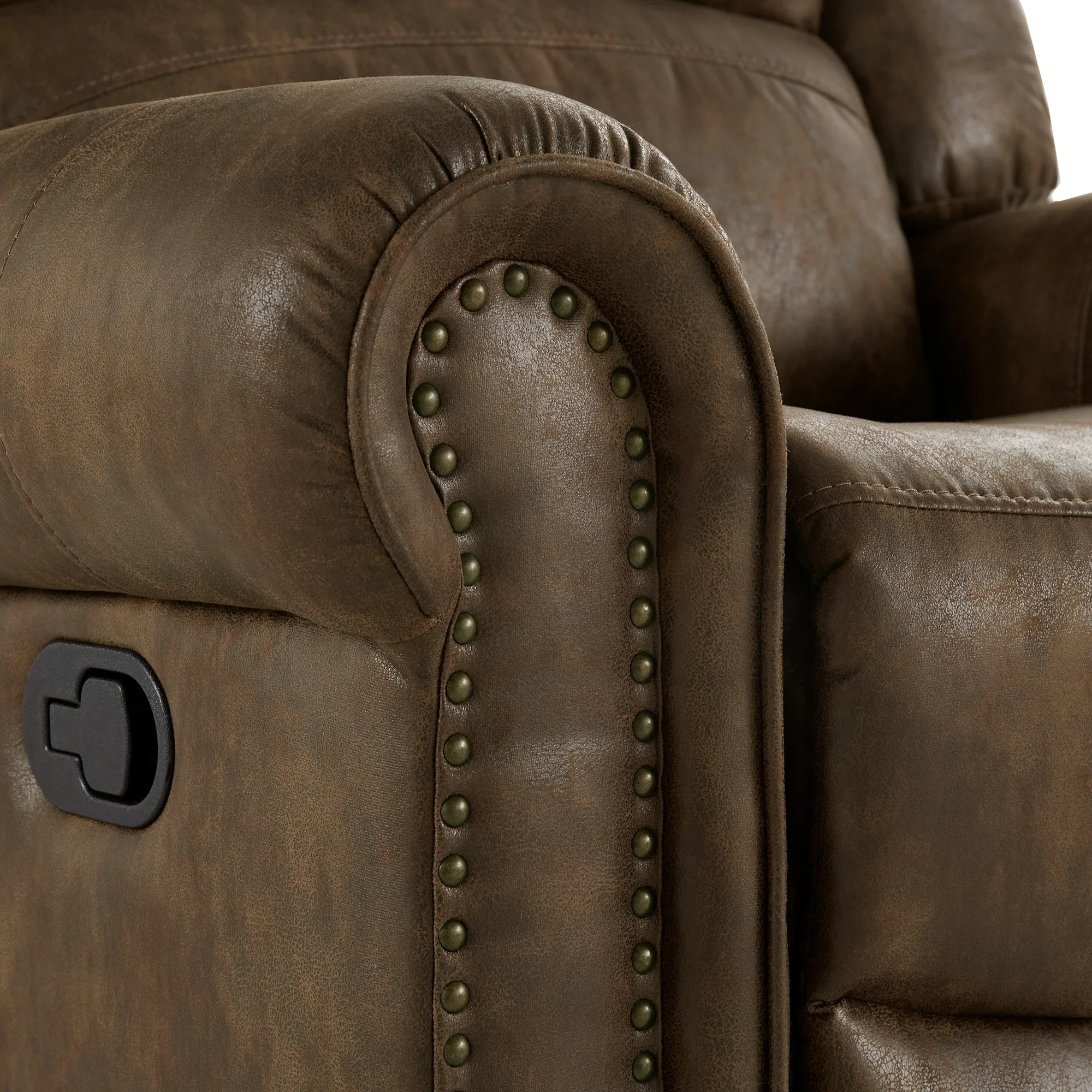 Monroe Polished Microfiber Nailhead Swivel Glider Recliner by iNSPIRE Q Classic