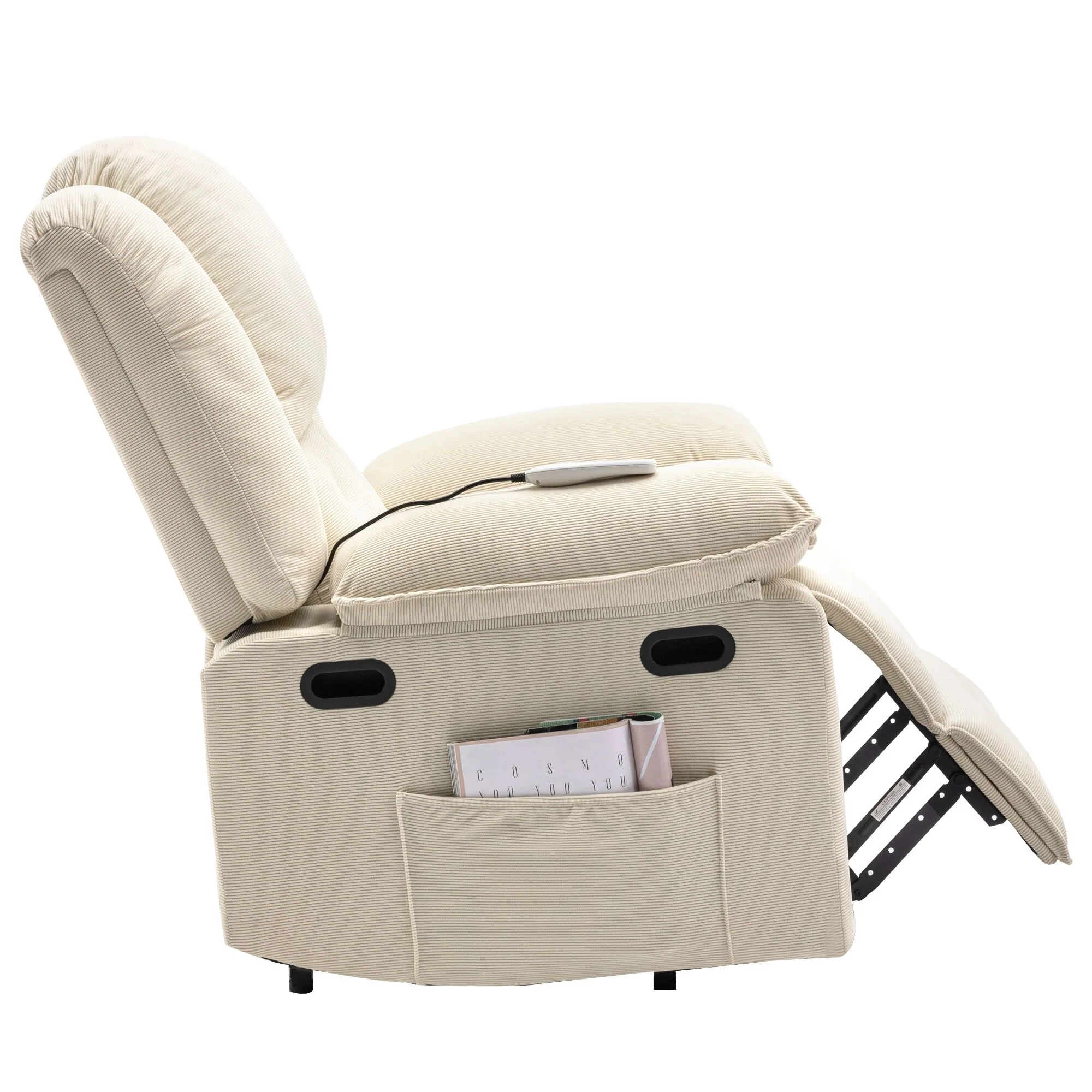 Beige Power Lift Recliner with Massage, Heating, Infinite Recline, Side Pockets, and Retractable Armrests