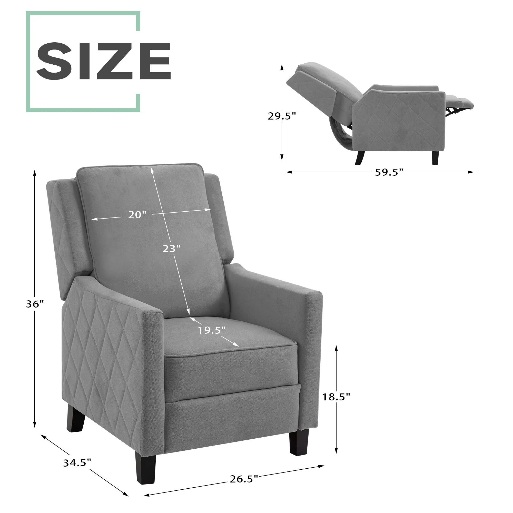AVAWING Push Back Recliner Chair Linen Wing Back Chair